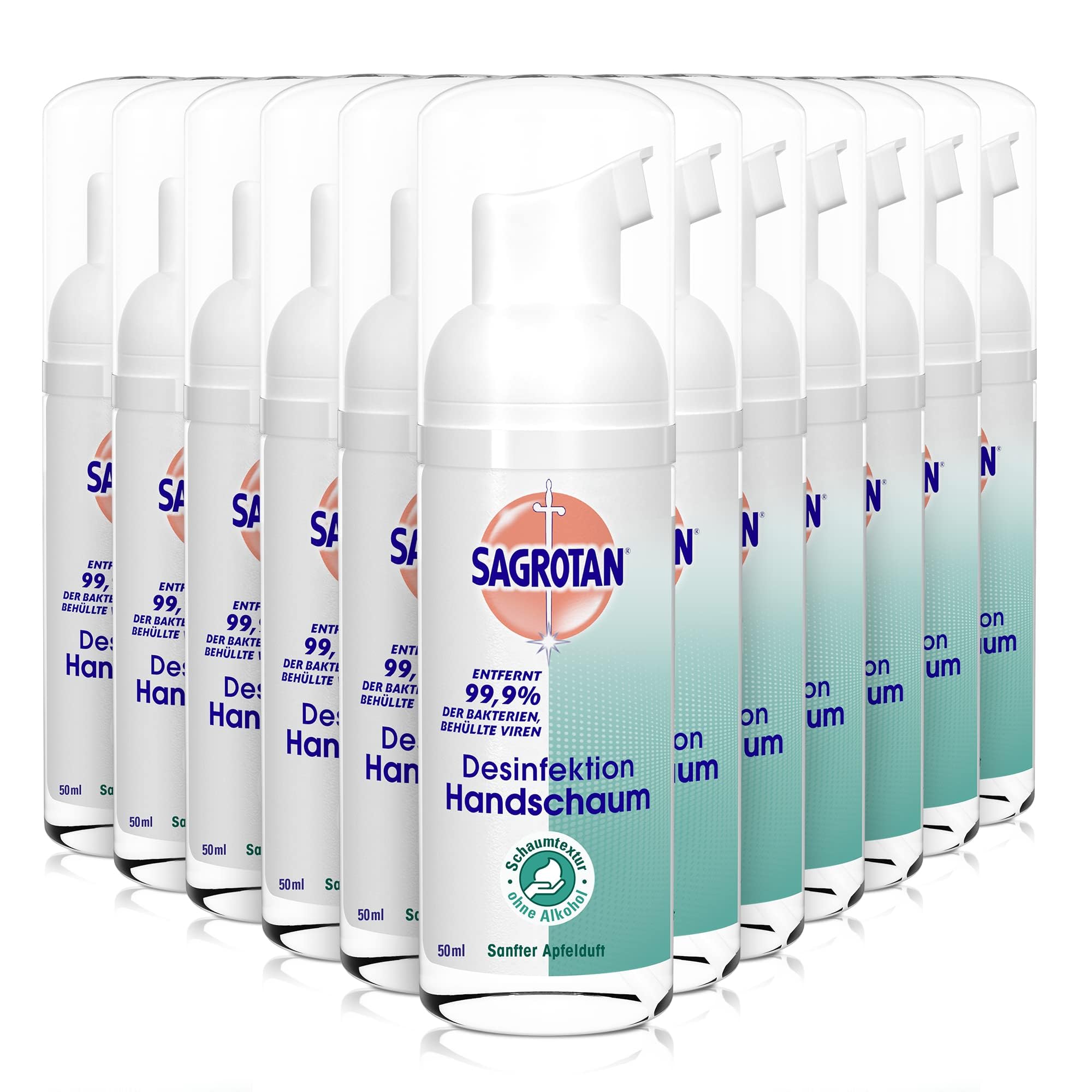 Sagrotan Desinfektion Handschaum – Kleines Handdesinfektionsmittel für unterwegs – 12 x 50ml antibakterieller Schaum