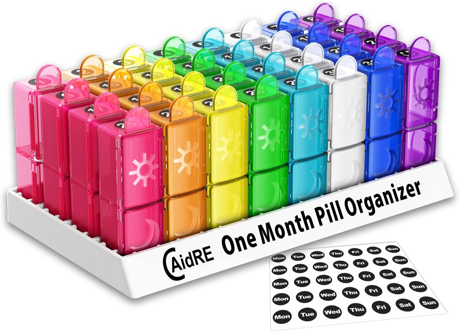 Monthly Pill Organizer, CAidRE 30 Day Pill Organizer 2 Times a Day, One Month Pill Box Organizer AM PM, Weekly Pill Holder for Fish Oil, Vitamins, Supplements