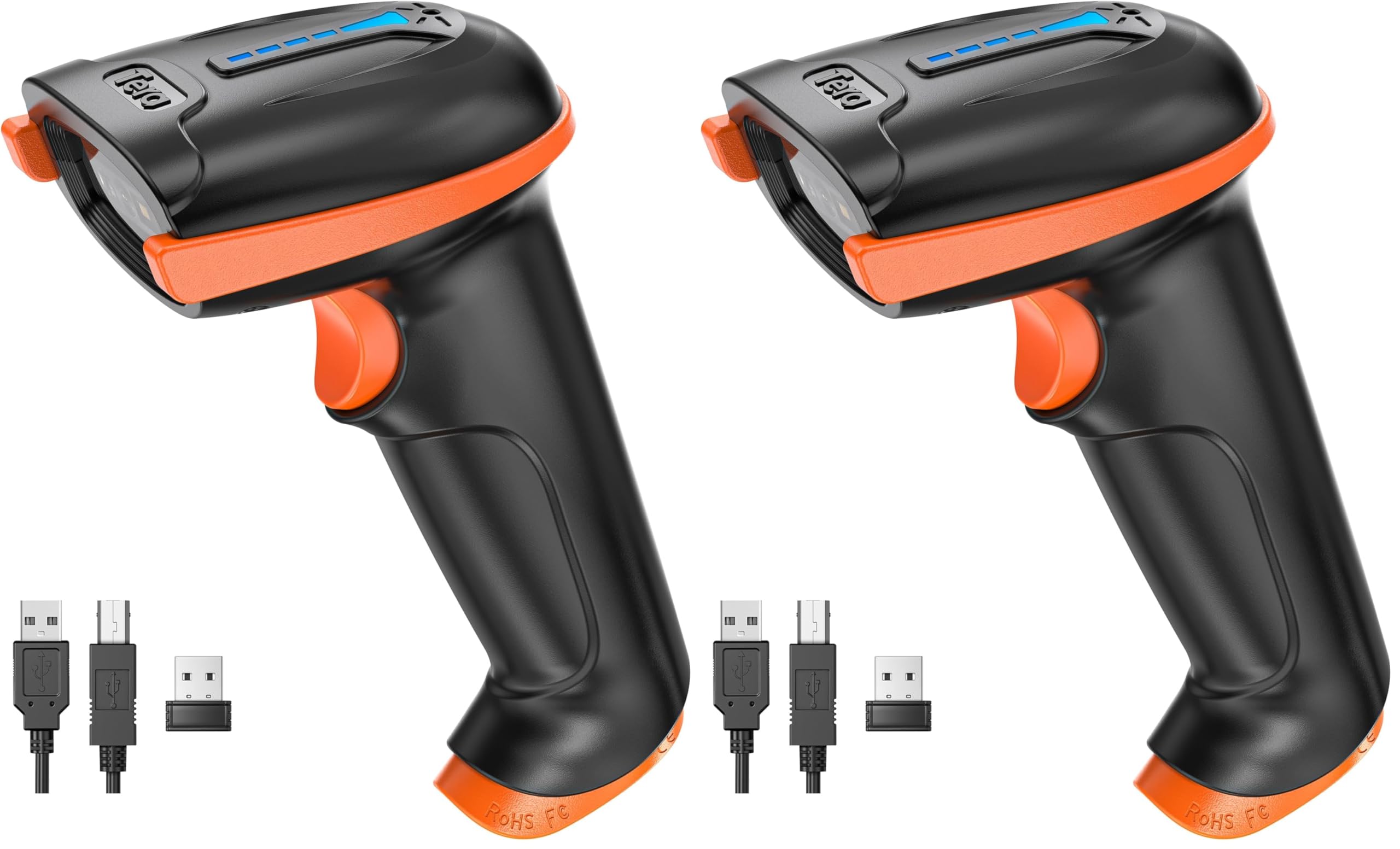 Tera Lector de código de Barras inalámbrico con Cable con indicador de Nivel de batería Escáner de código de Barras Impreso digitalmente 1D 2D QR Plug and Play, Modelo D5100 (Paquete de 2)