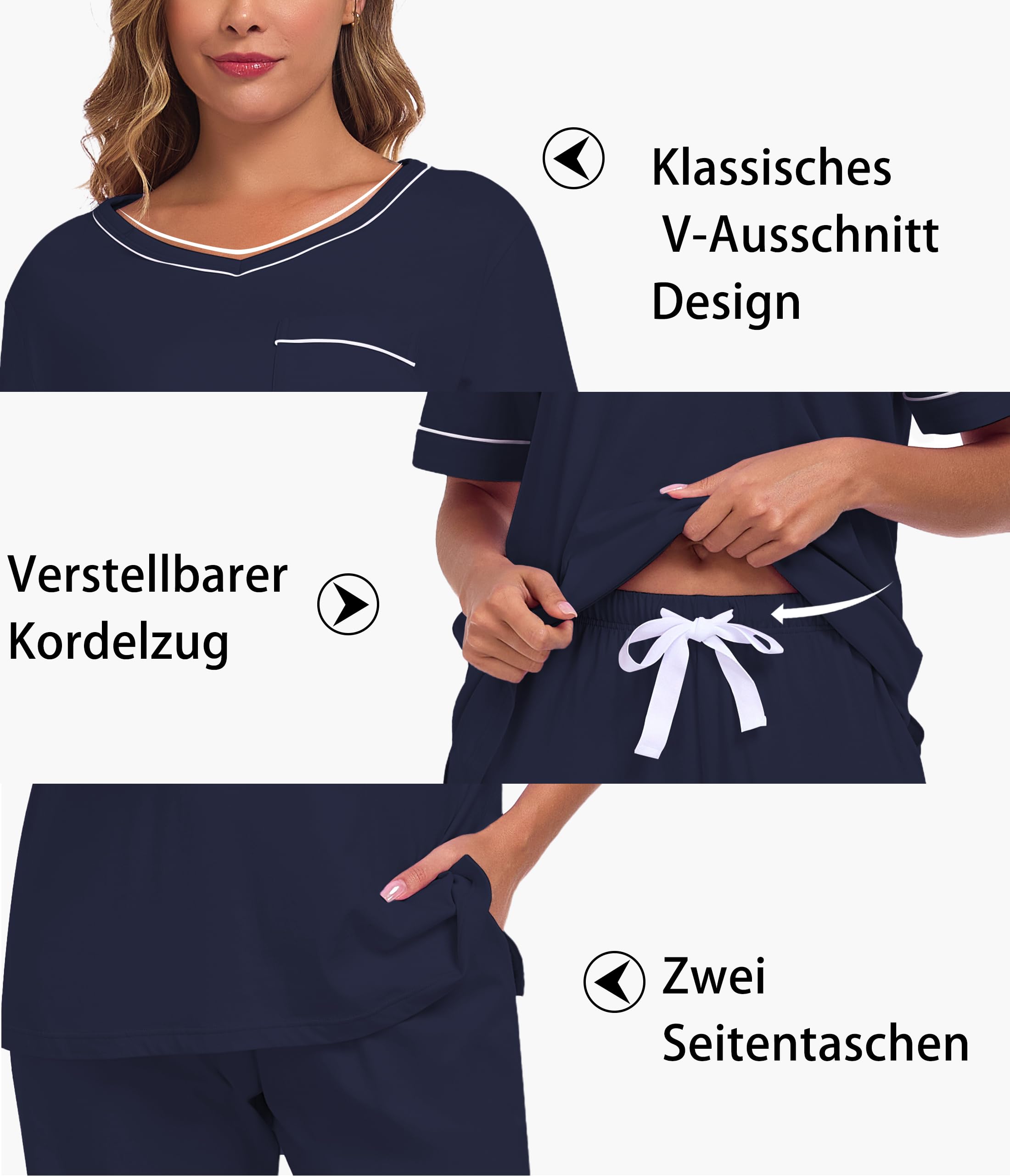 COLORFULLEAF Pyjama 2 pièces 100 % coton pour femme - Col en V - Manches courtes - Pantalon long