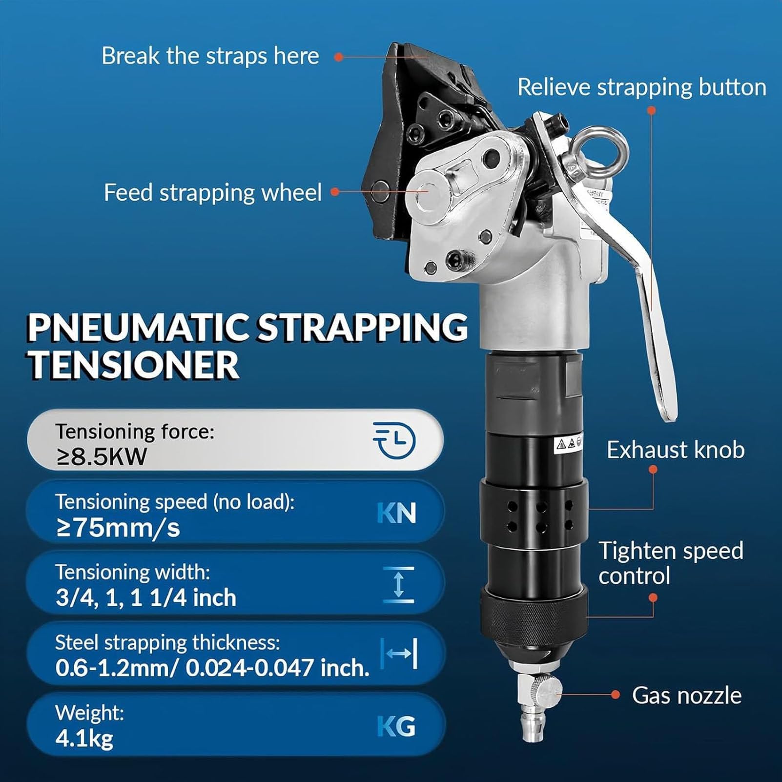 Pneumatische Metallballenpresse mit Stahlumreifungsmaschine, robuster Spanner, Schneiderversiegelung für 19/25/32 mm Umreifung, Industrieverpackung
