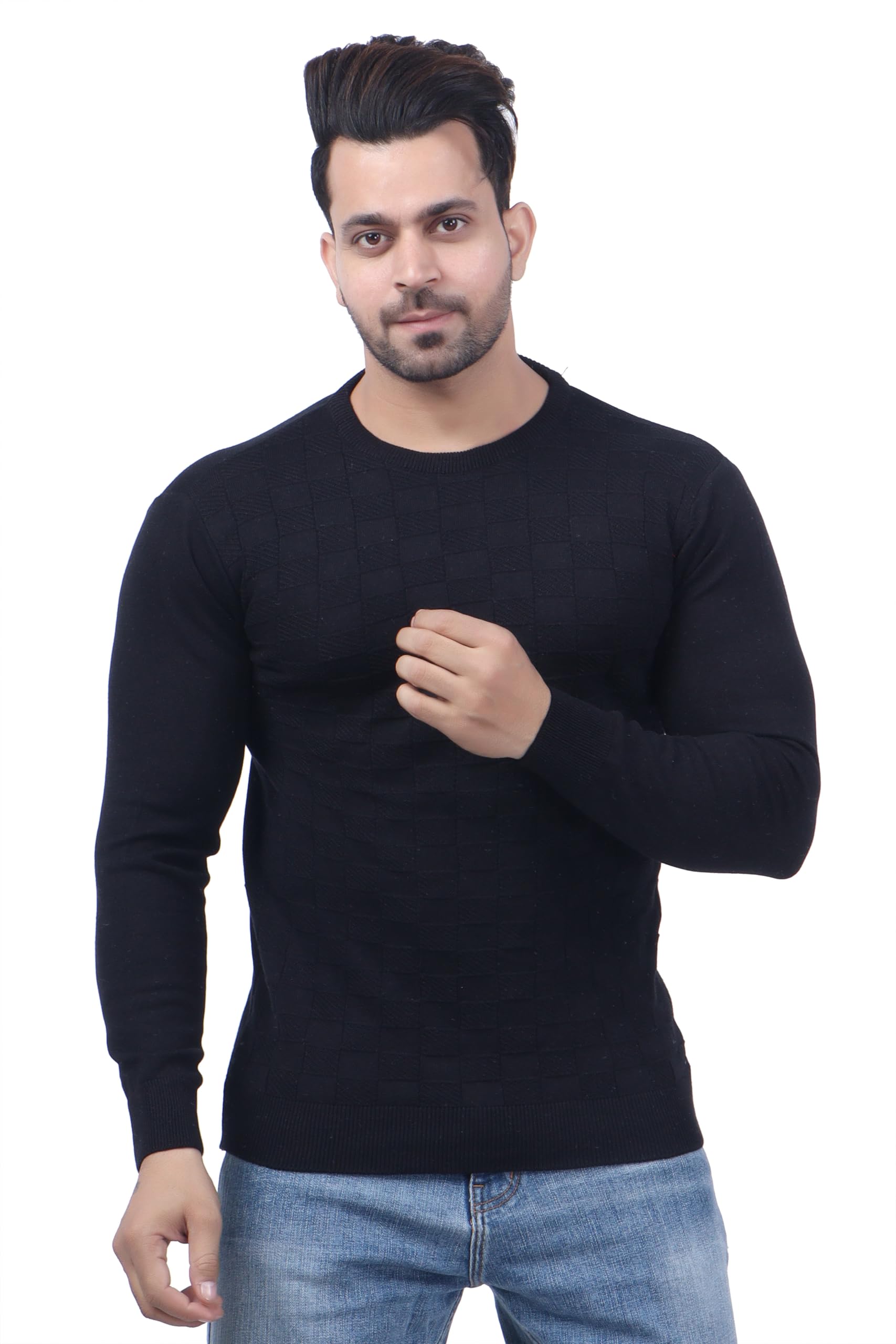 feverfew Latest Men Round Neck Sweater | Full Sleeve Self Design Sweater for Men-picture-20
