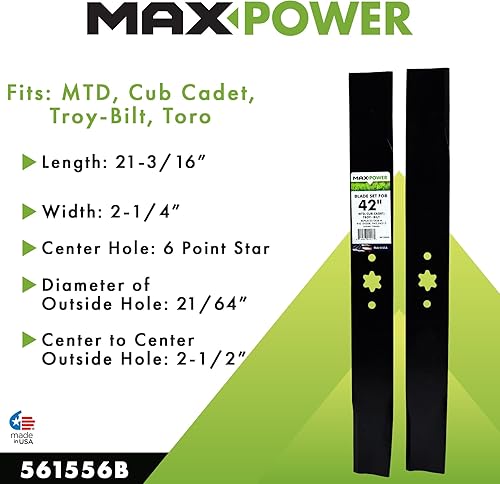 Miniatura 4 de Maxpower 561556B Juego de cuchillas para 42" Cut MTD, Cub Cadet, Troy-Bilt reemplaza al OEM No. 742-04308, 742-04312, 942-04308, 942-04312