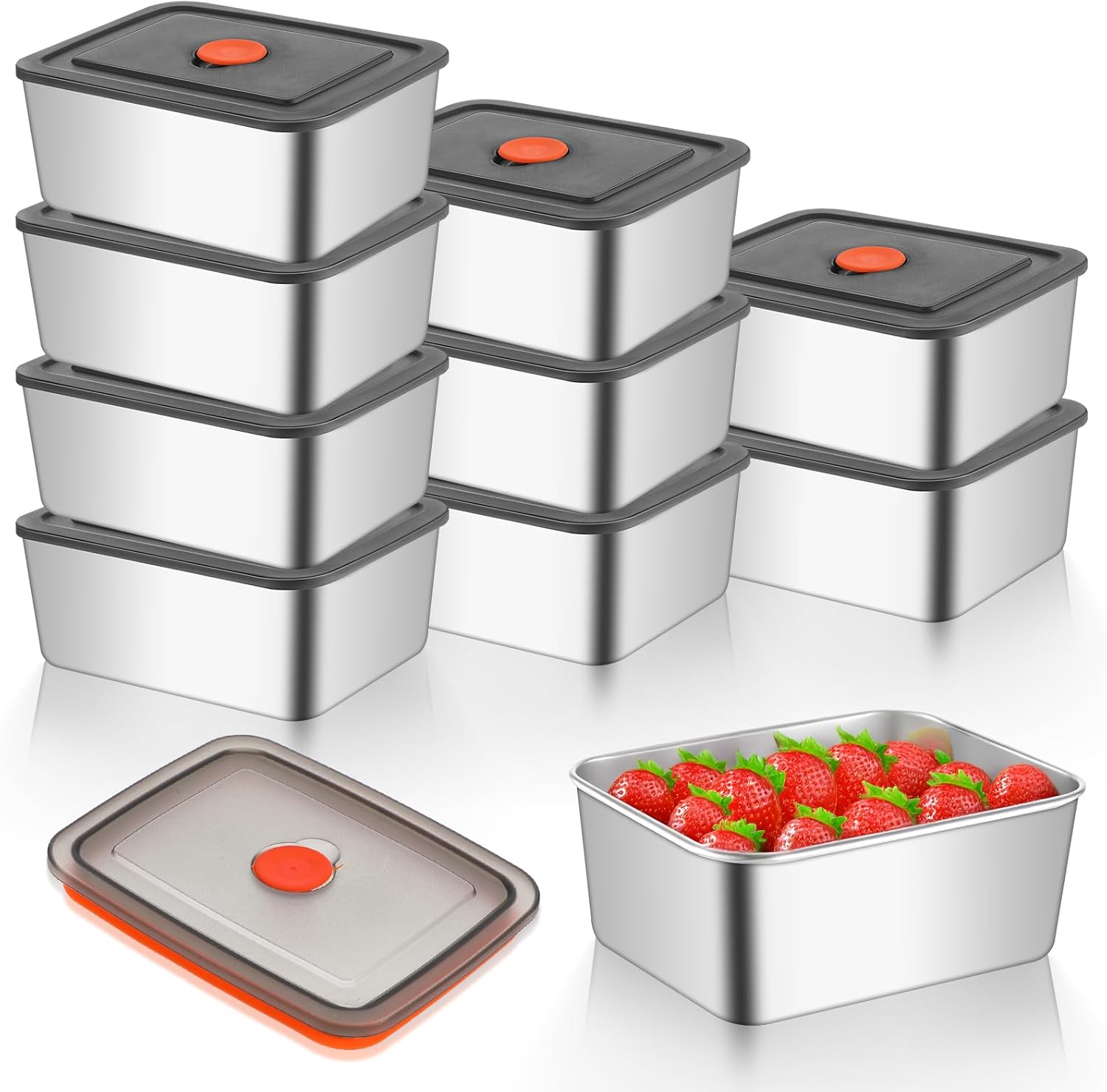 10 Set Stainless Steel Food Containers with Lids 20 oz Metal Marinating Snack Containers Box for Lunch, Leftovers, Dishwasher & Freezer Safe