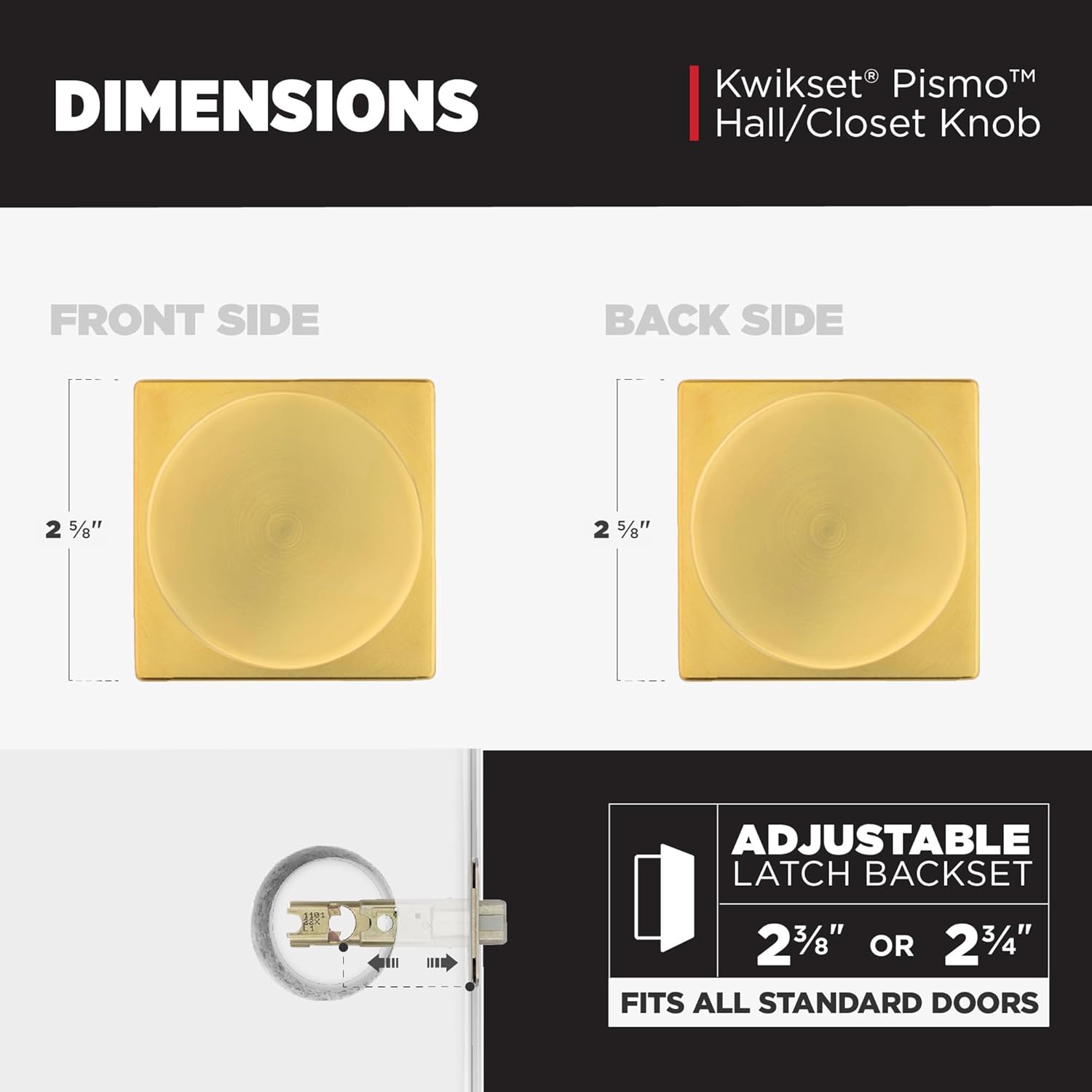 Kwikset Pismo Interior Passage Door Knob, Handle for Closet and Hallway Doors, Non-Locking Doorknob, Satin Brass, Square, Microban Protection