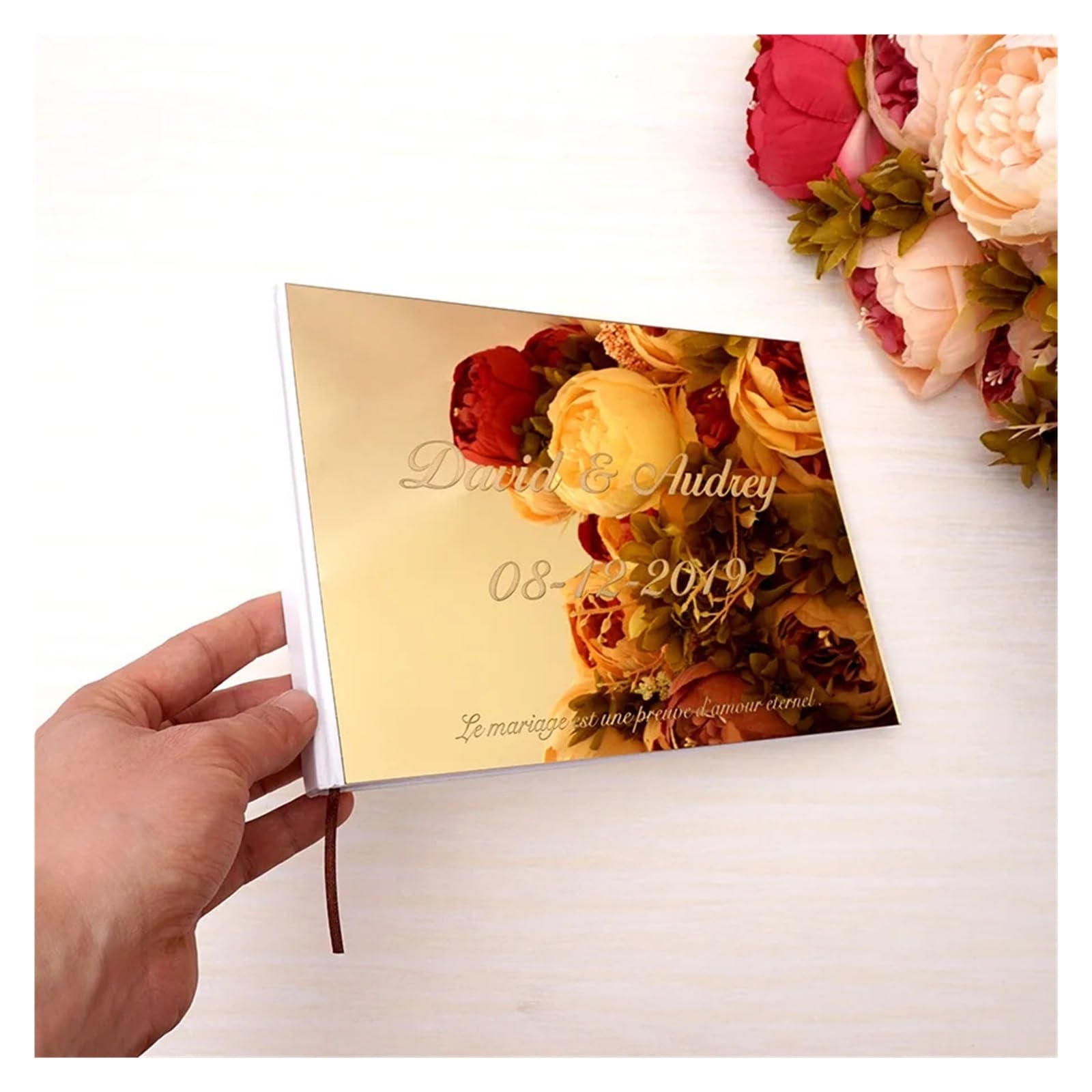 Libro Firmas Boda Álbum de Boda con Espejo acrílico Blanco