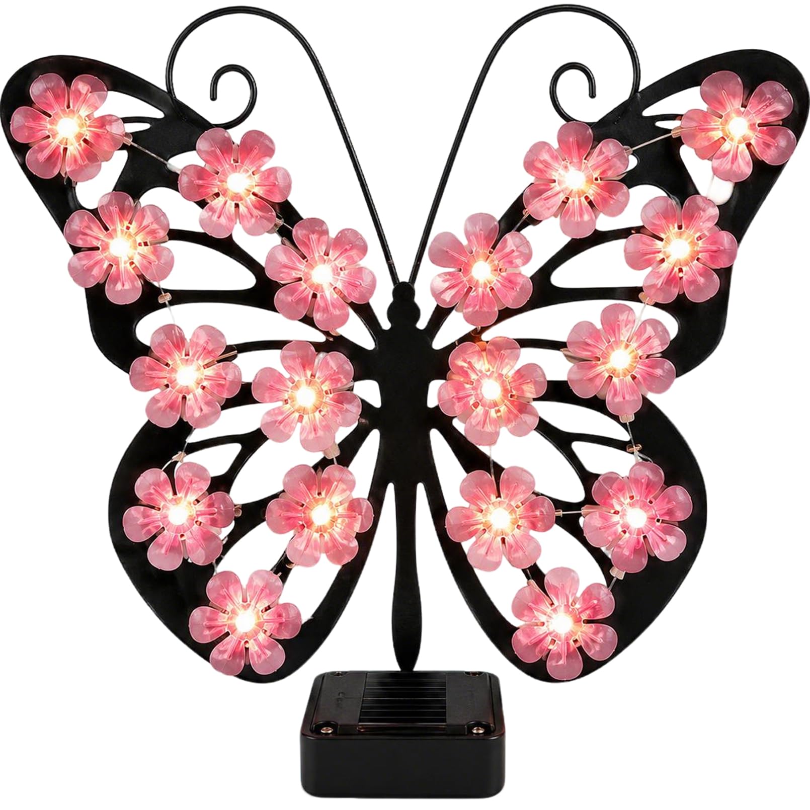 Bpoeee Solar Butterfly Garden Wall Ornament with Light, Outdoor Metal Decorative Wall Art for Patio Fence Balcony Garden Gift (Pink)