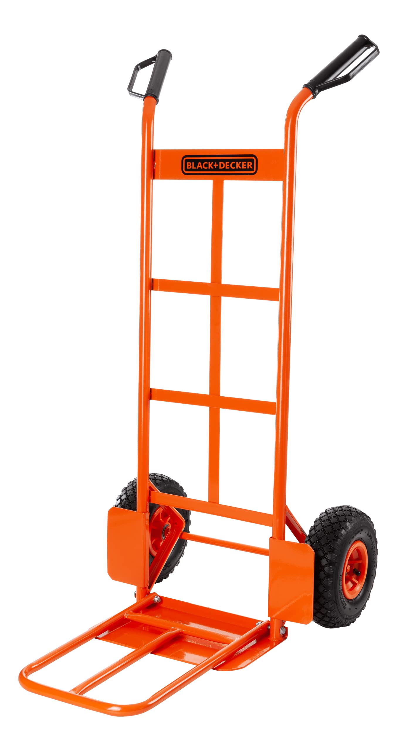 BLACK+DECKER BXWT-H302 Steel Hand Truck with 120 kg Capacity, Heavy Duty Sack Truck Cart with Pneumatic Wheels, Hand Grip with Knuckle Protection and Foldable Base Plate, Orange, (52.5 x 45 x 117 cm) (B0983PMBRX) Amazon Price History, Amazon Price Tracker