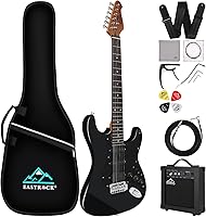 Vista 9 de EASTROCK Kit de guitarra eléctrica de tamaño completo de 39 pulgadas para principiantes, paquete de iniciación con bolsa, cejilla, correa de hombro