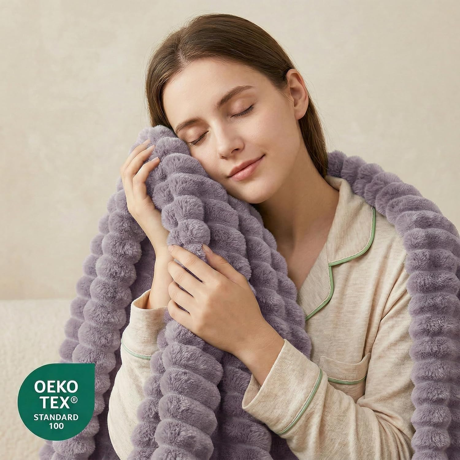 WAVVE Cuddly Blanket, 220 x 240 cm, Grey Purple, Soft Flannel Fleece Blanket, Sofa Blanket & Couch Blanket, Warm Cord Blanket for Living Room Decoration, Sofa Throw, Bedspread, XXL Large Blanket 220 x 240 inches Purple