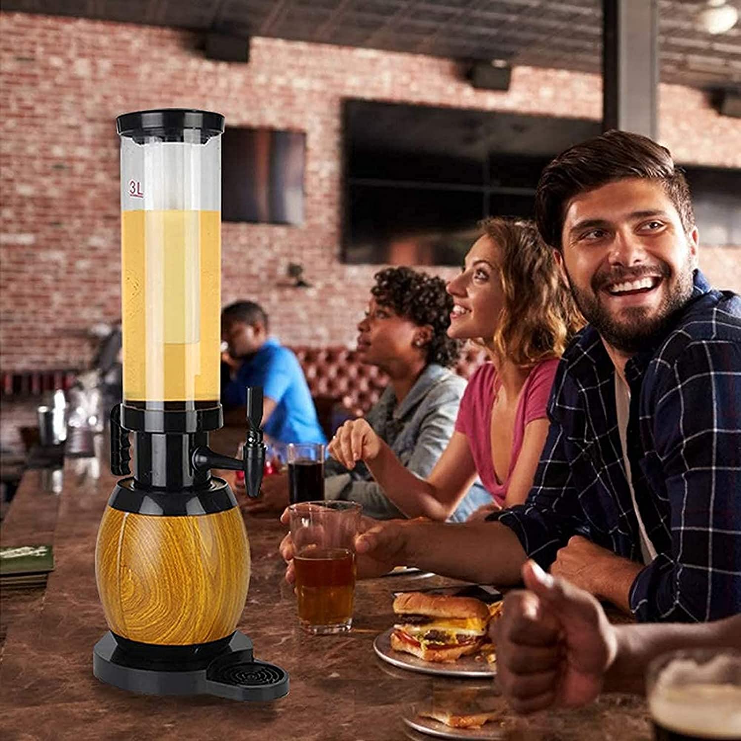 Dispensador de cerveza con luces de tubo de hielo, dispensador de torre de cerveza, dispensador de jugo de vino, base incluida