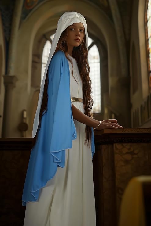 JEGERMIG Womens Mary Costume Dress Robe Halloween Masquerade Cosplay Outfit