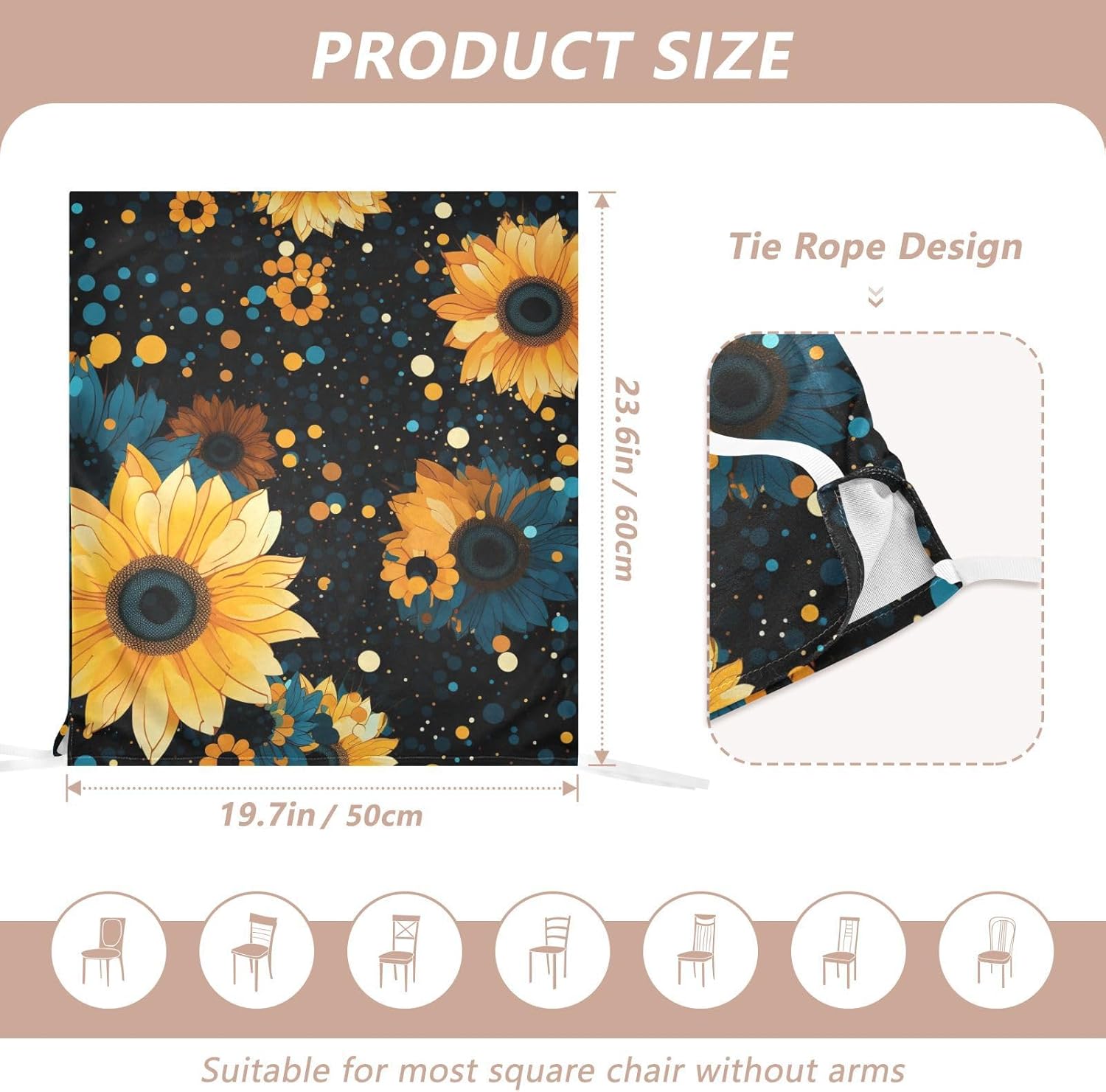 ALAZA Sunflower Polka Dots Chair Back Cover Set of 6, Washable Reusable Removable Chair Slipcovers Decorative Chair Cover for Home Kitchen Wedding Party