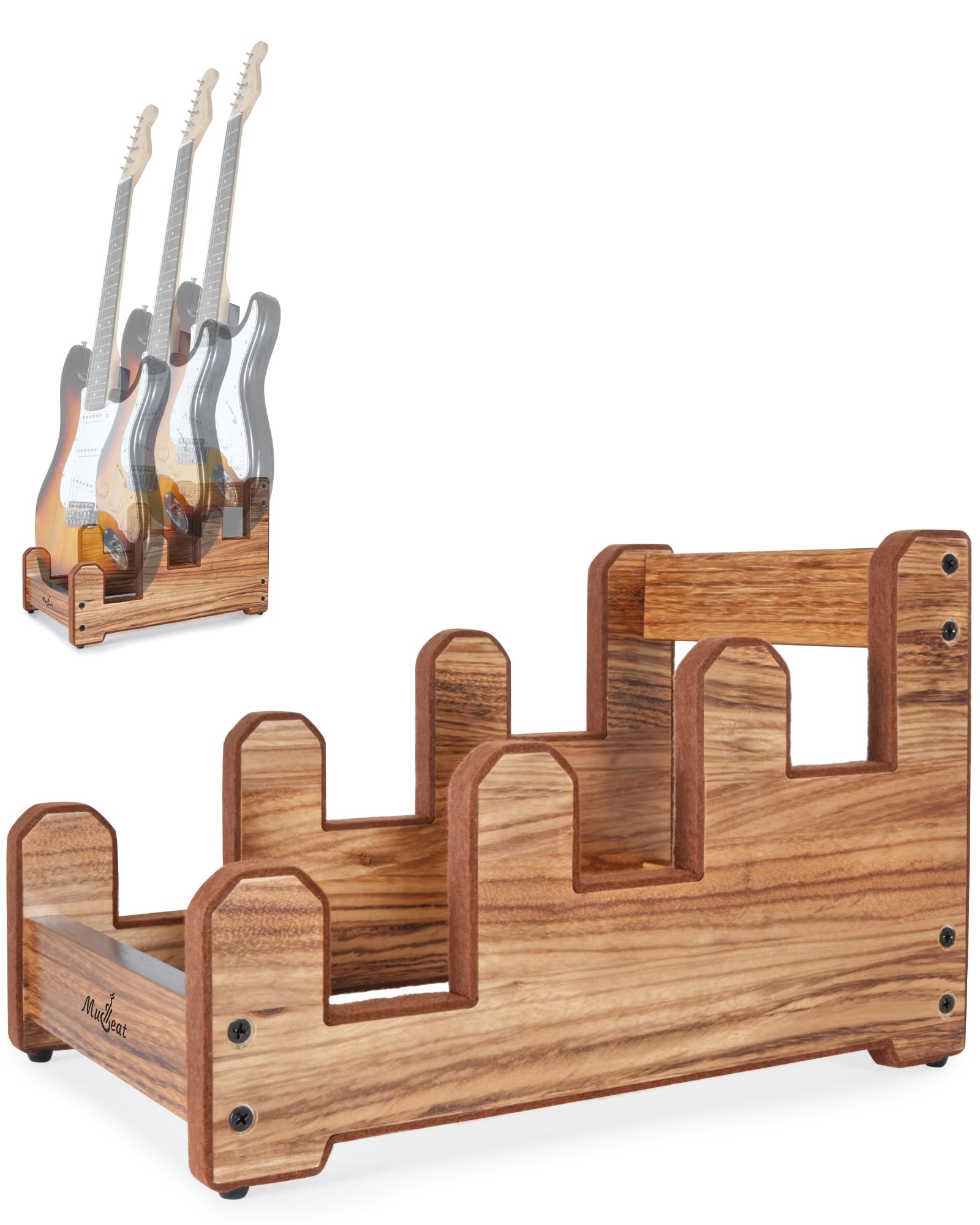 Supporto multiplo per chitarra, a 3 ripiani, in legno zebrato, per chitarra elettrica o basso, supporto per strumenti in legno massiccio per uomo, scaffale da pavimento in legno per