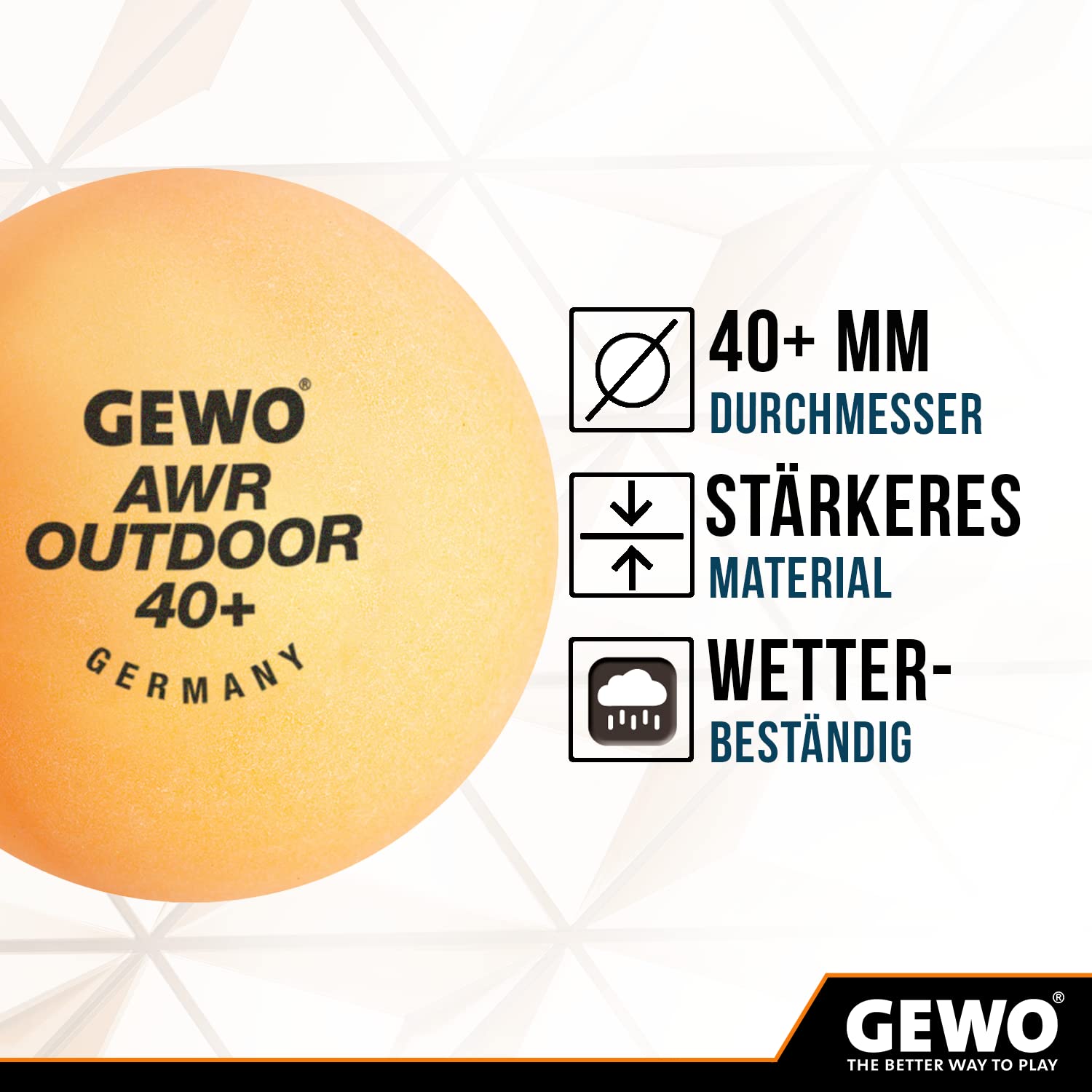 GEWO AWR Outdoor 40+ piłki do tenisa stołowego, wodoodporne, plastikowe piłki do tenisa stołowego do użytku na zewnątrz – wysokiej jakości, odporne na warunki atmosferyczne piłki do tenisa stołowego,