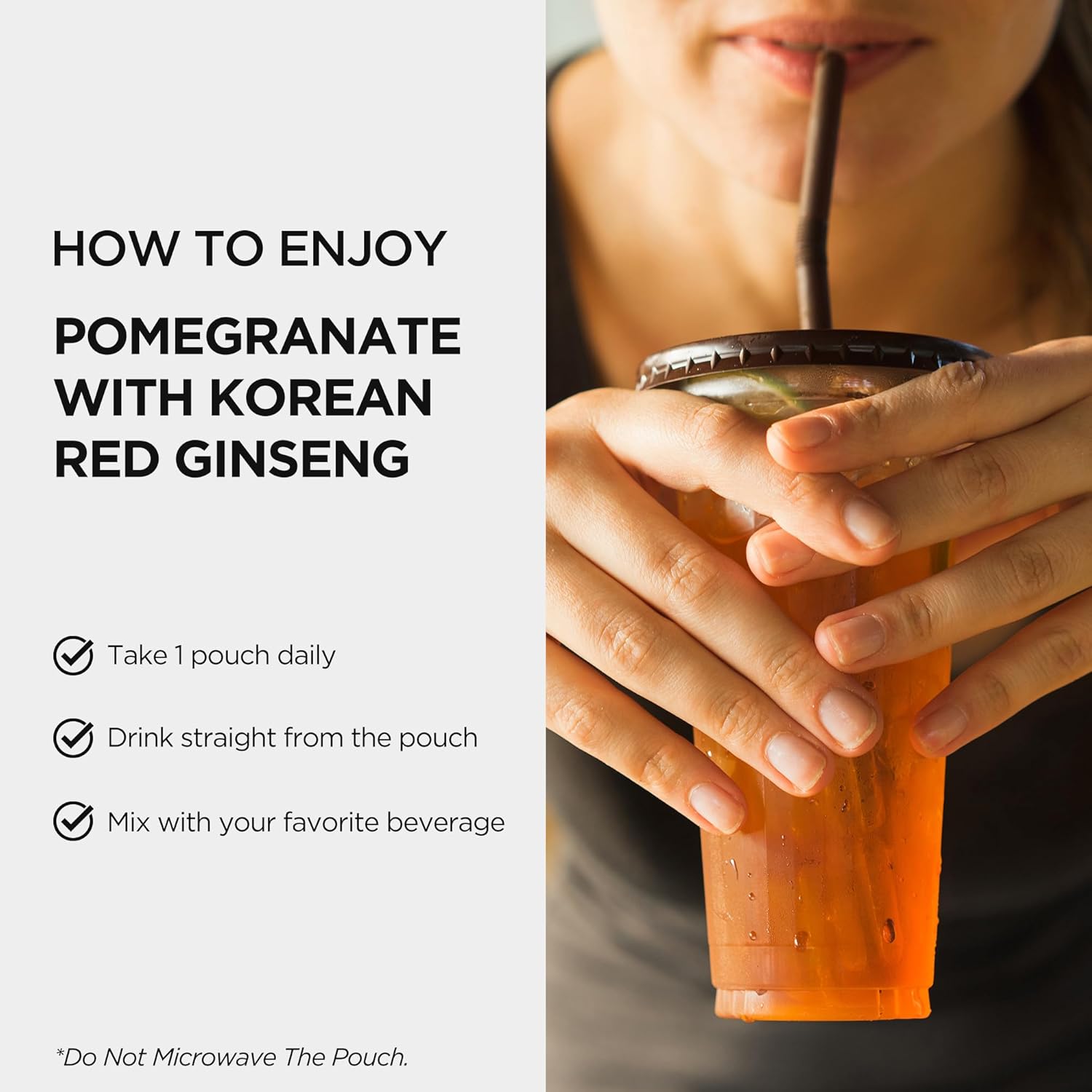 JUNG KWAN JANG Pomegranate with Korean Red Ginseng - Vegan Red Panax Ginseng Liquid Energy Drink with Natural Sweetness from Agave & Grape Extracts - No Caffeine, Non-GMO (20 Pouches, 1.69 fl oz)