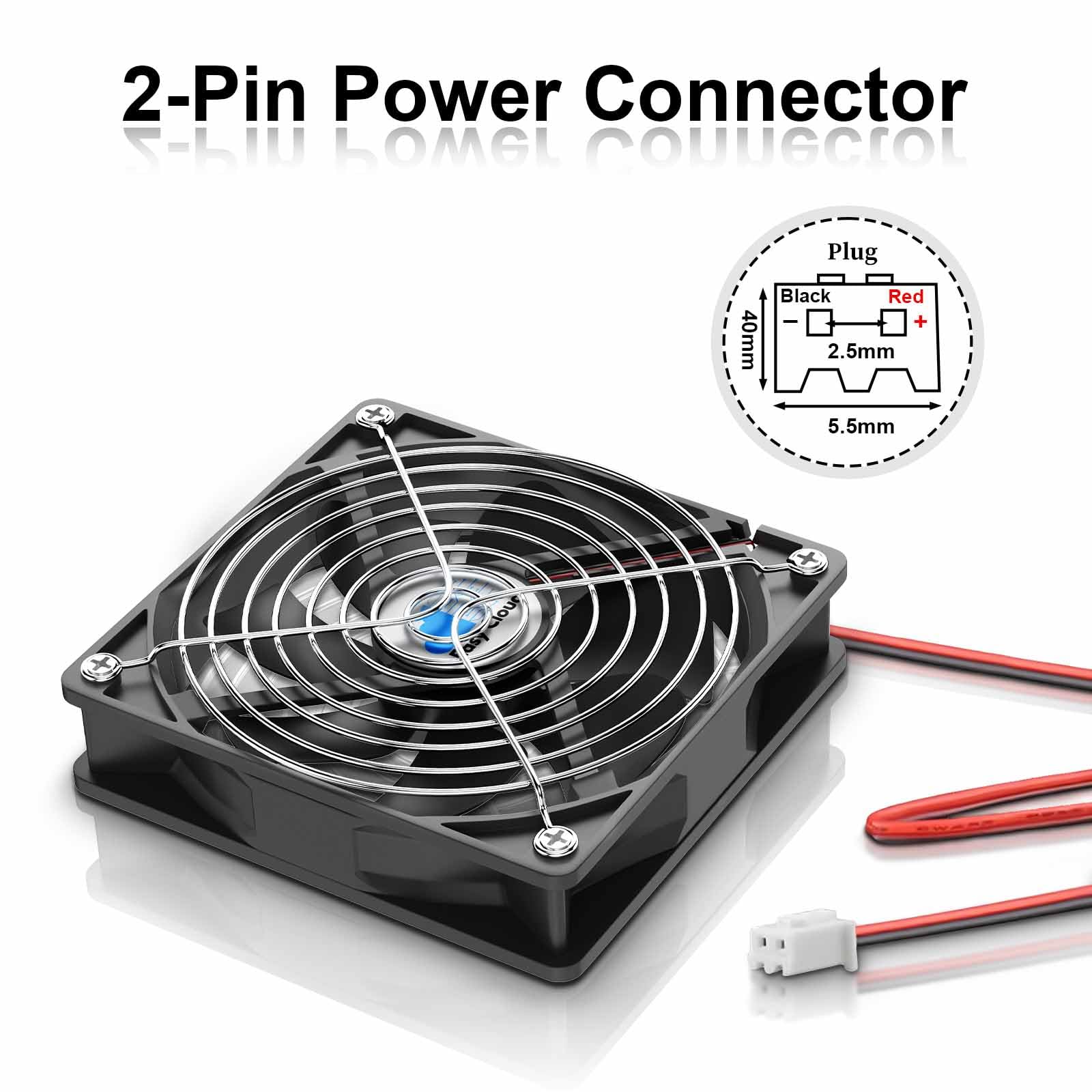 Lot de 2 ventilateurs d'ordinateur 120 mm 12 V à 2 broches CC 1800 tr/min à double roulement à billes 12 V