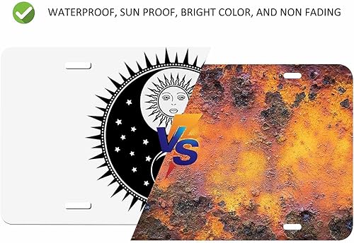 Miniatura 4 de Beabes Yin Yang - Cubierta de matrícula delantera de sol y luna, placas decorativas de aluminio para automóvil, placa de aluminio novedosa para