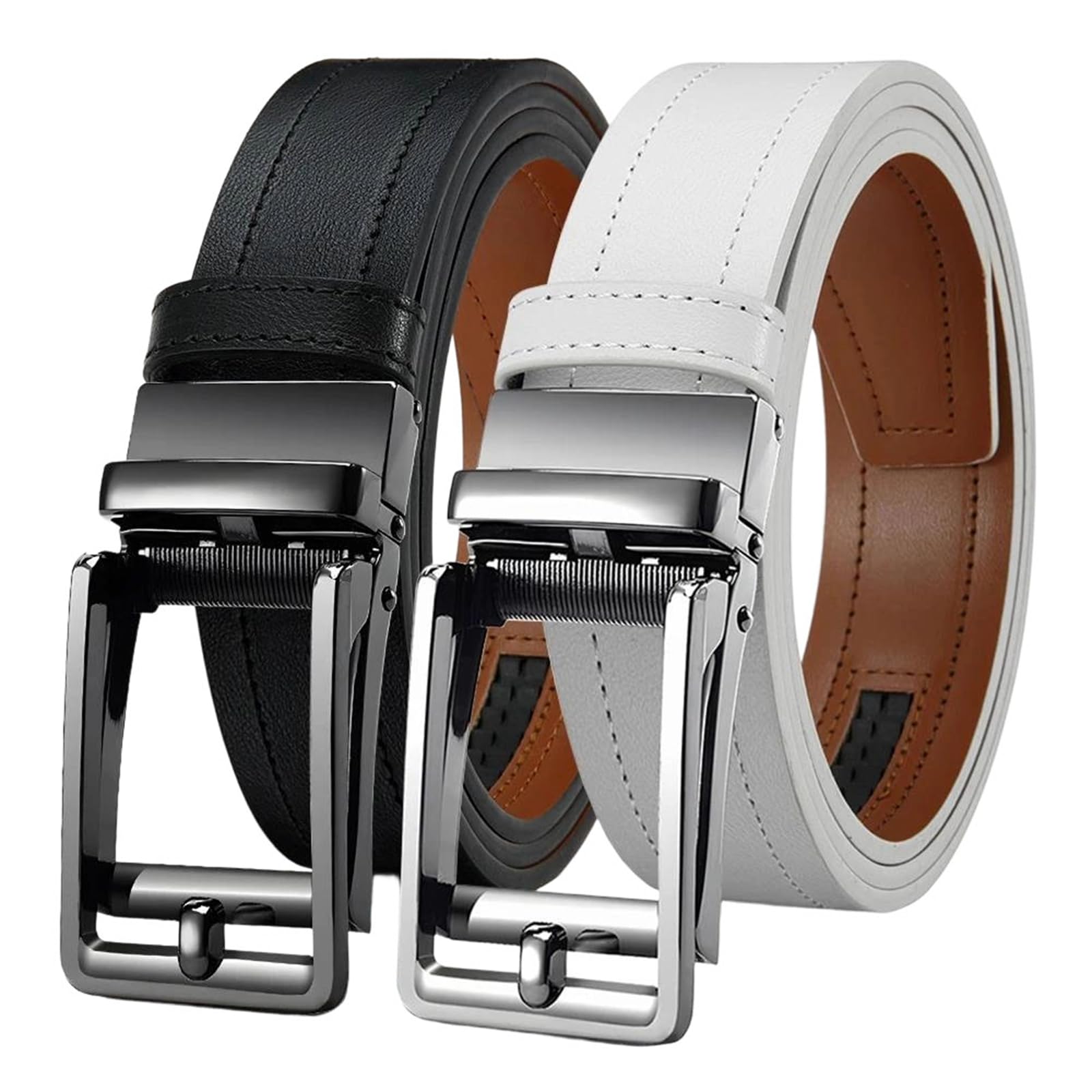 Cinturón de piel auténtica con hebilla automática ajustable para hombre