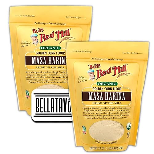 Paquete de harina orgánica de Masa Harina Incluye dos paquetes de harina Harina Bobs Red Mill Masa y un imán de refrigerador BELLATAVO Cada bolsa