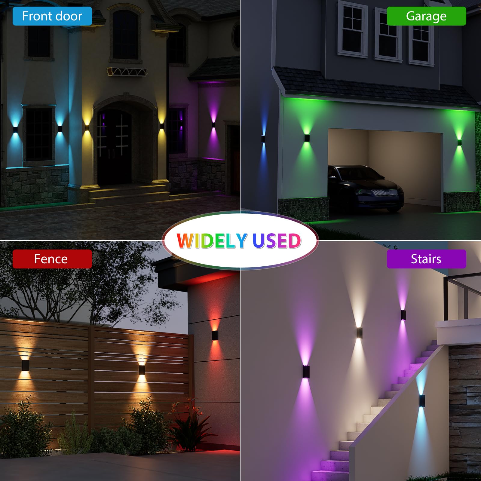 Solarleuchten für den Außenbereich, 3000 K, warm, wasserdicht, Dämmerung bis Morgendämmerung, Wandleuchter für Außen, Zaun, Gehweg, Veranda, Deck (RGB & Warmweiß), 2 Stück