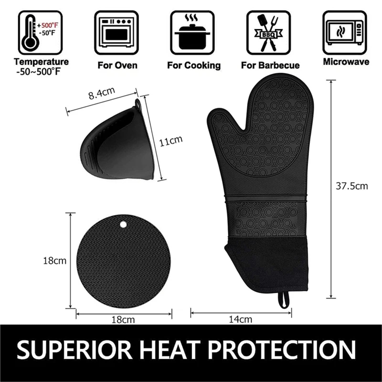 Set di 6 guanti da forno extra lunghi e presine, cucina in silicone resistenti al calore Per Casa Cucina