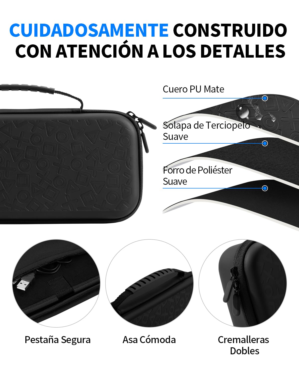 PALPOW 8 en 1 Set de Accesorios Compatible con PlayStation Portal, Funda Psportal Rígido con Estuche Protectora Silicona Compatible con PS5, Pantalla Protector con 4 Thumb Grips, Negro