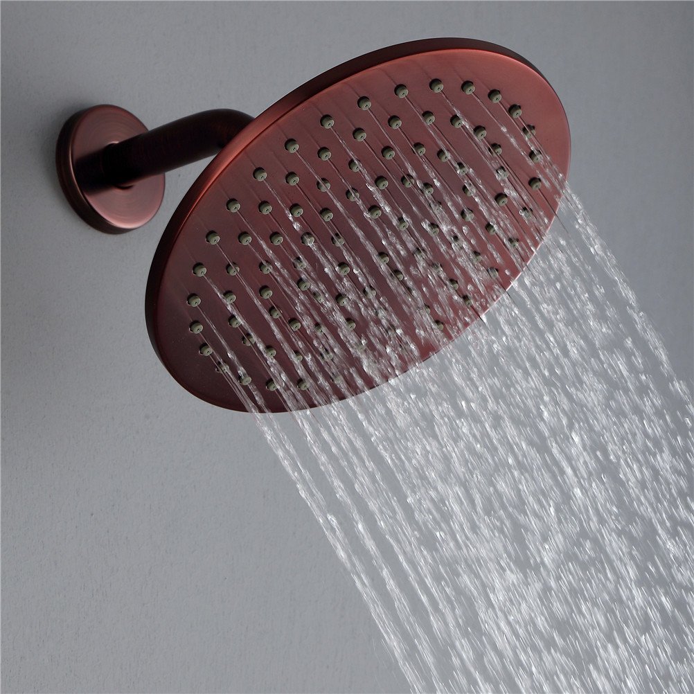 Set Doccia, Miscelatore Doccia in Ottone Massiccio con valvola in Ceramica a Parete e Finitura Bronzo Anticato, Rubinetto Doccia a Pioggia in Ottone da 8", A