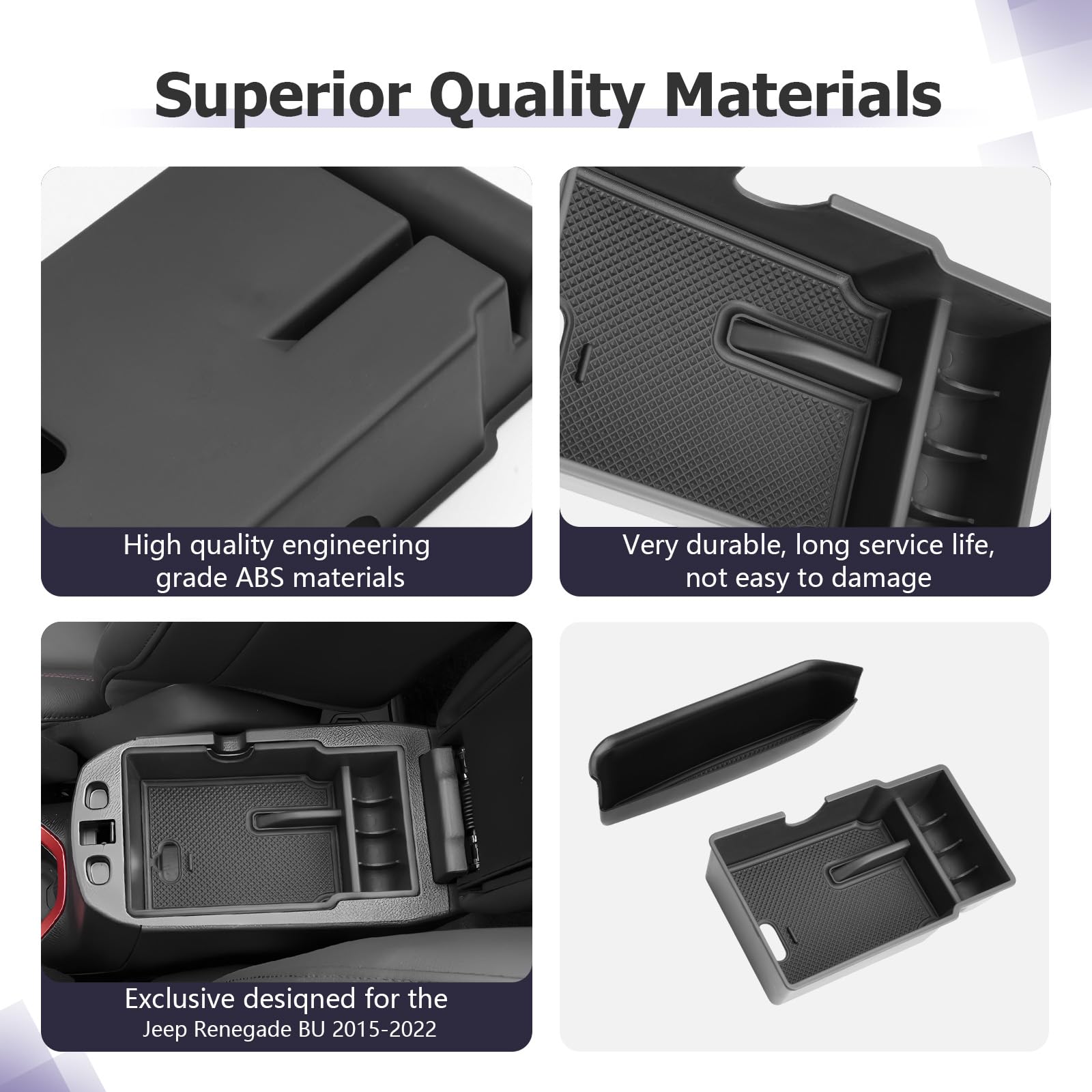 Compatibile con Jeep Renegade BU 2015-2024 2025 Consolle centrale portaoggetti + portaoggetti per portiera auto con tappetino antiscivolo Organizer per vano portaoggetti Renegade BU Accessori
