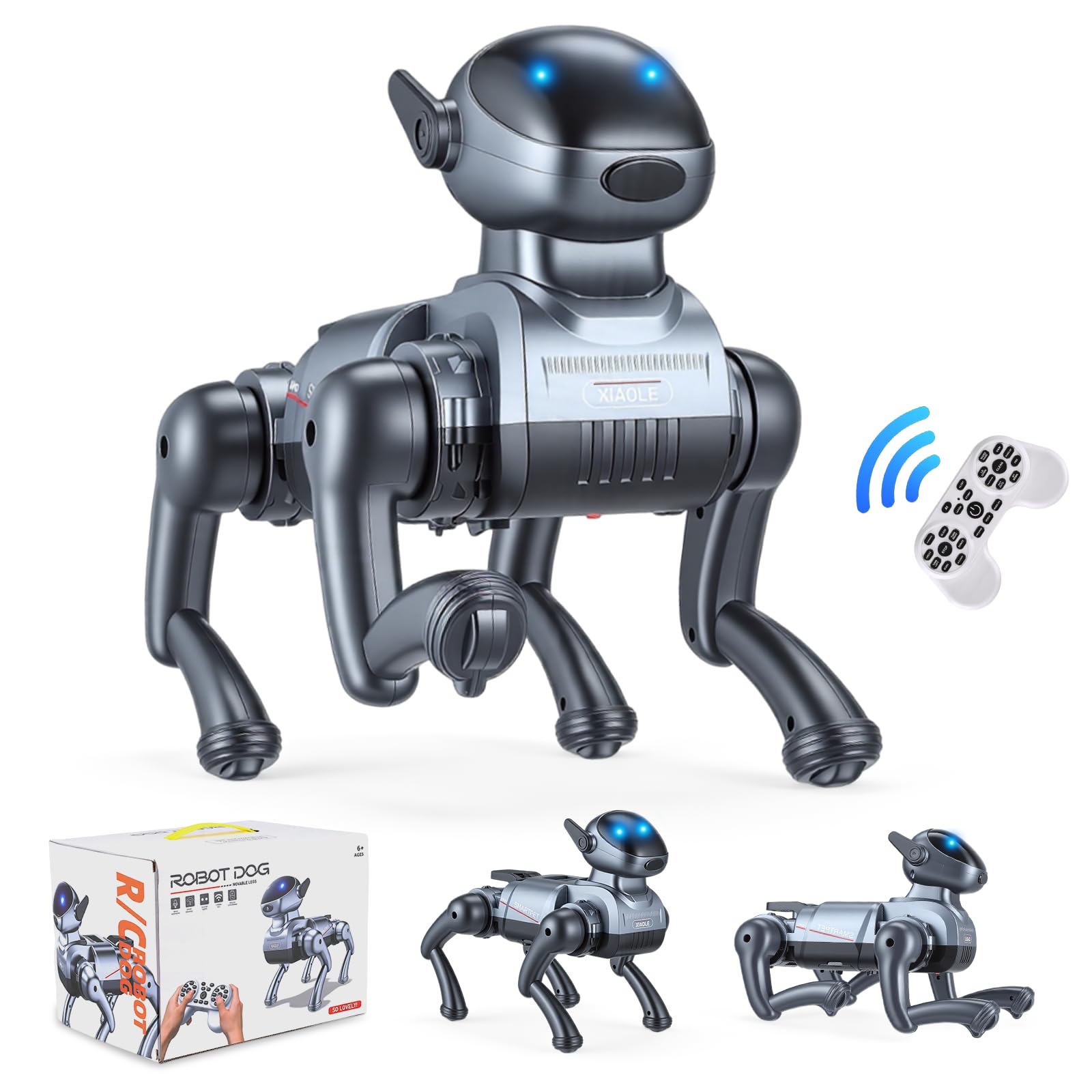 Cane Robot Giocattolo con Telecomando 2.4G, 25 Funzioni Interattive (AI, Voce, Programmazione), Occhi LED Dinamici ed Effetto Nebbia, 2 Batterie, Giocattolo Cane Robot Ricaricabile