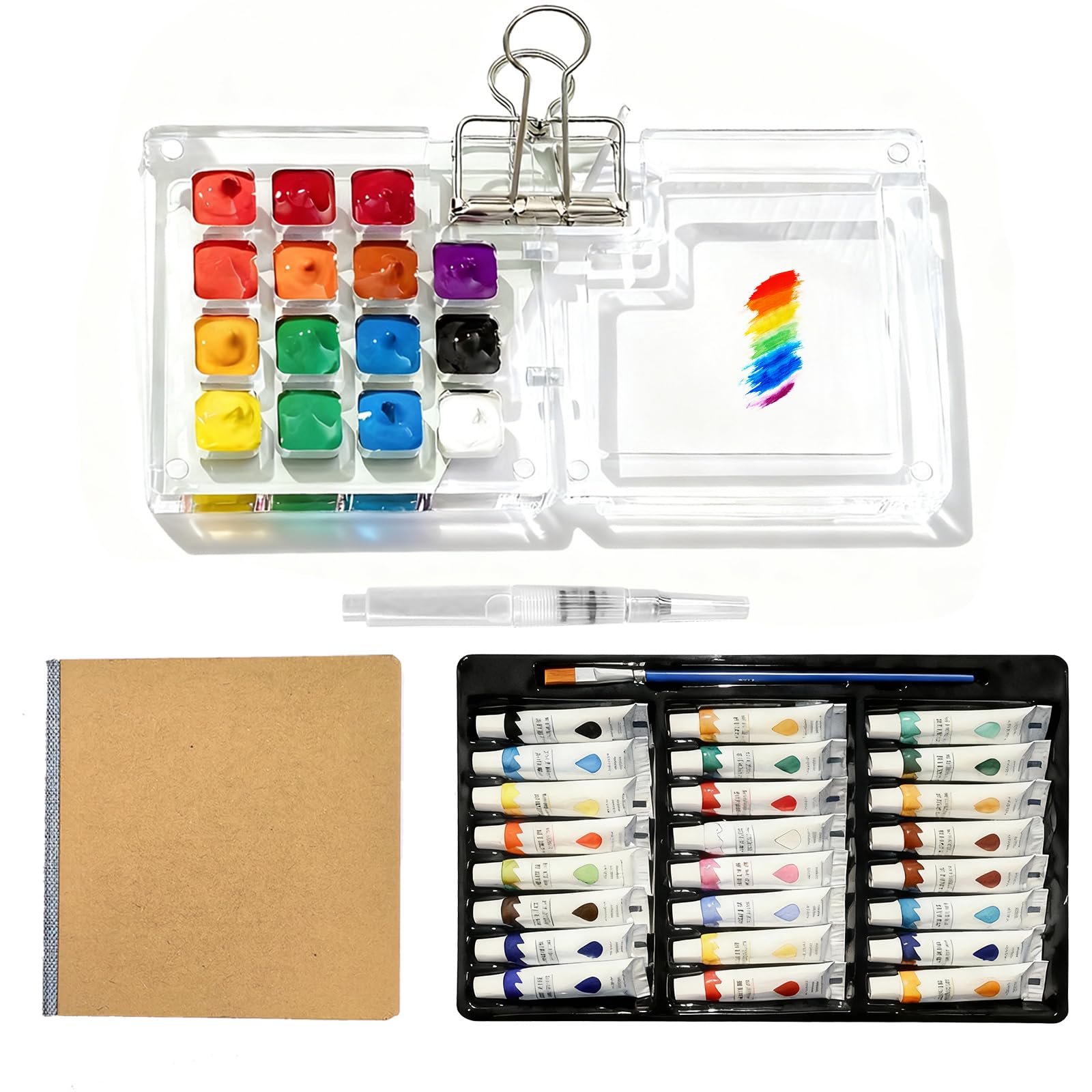Kit de pintura de bolsillo con acuarelas portátiles cuaderno de dibujo y bolígrafo de agua