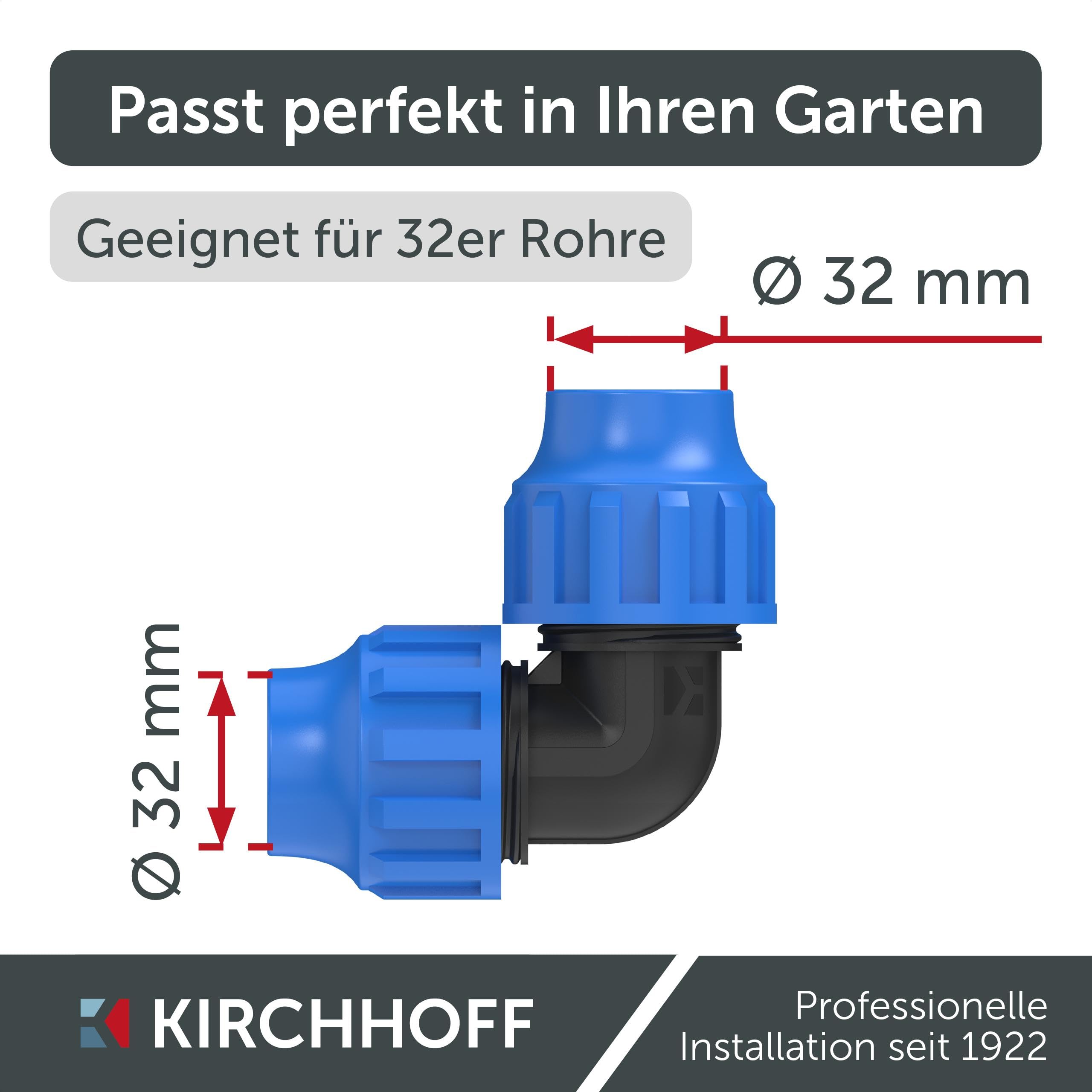 Kirchhoff Fitting Verbindungswinkel 90 Degree Kunststoff 32 x 32 mm für HDPE Rohr 5 Stück im Set Verschiedene Größen DVGW geprüft Trinkwasserqualität Made in EU, Schwarz, 32 mm HDPE Fitting