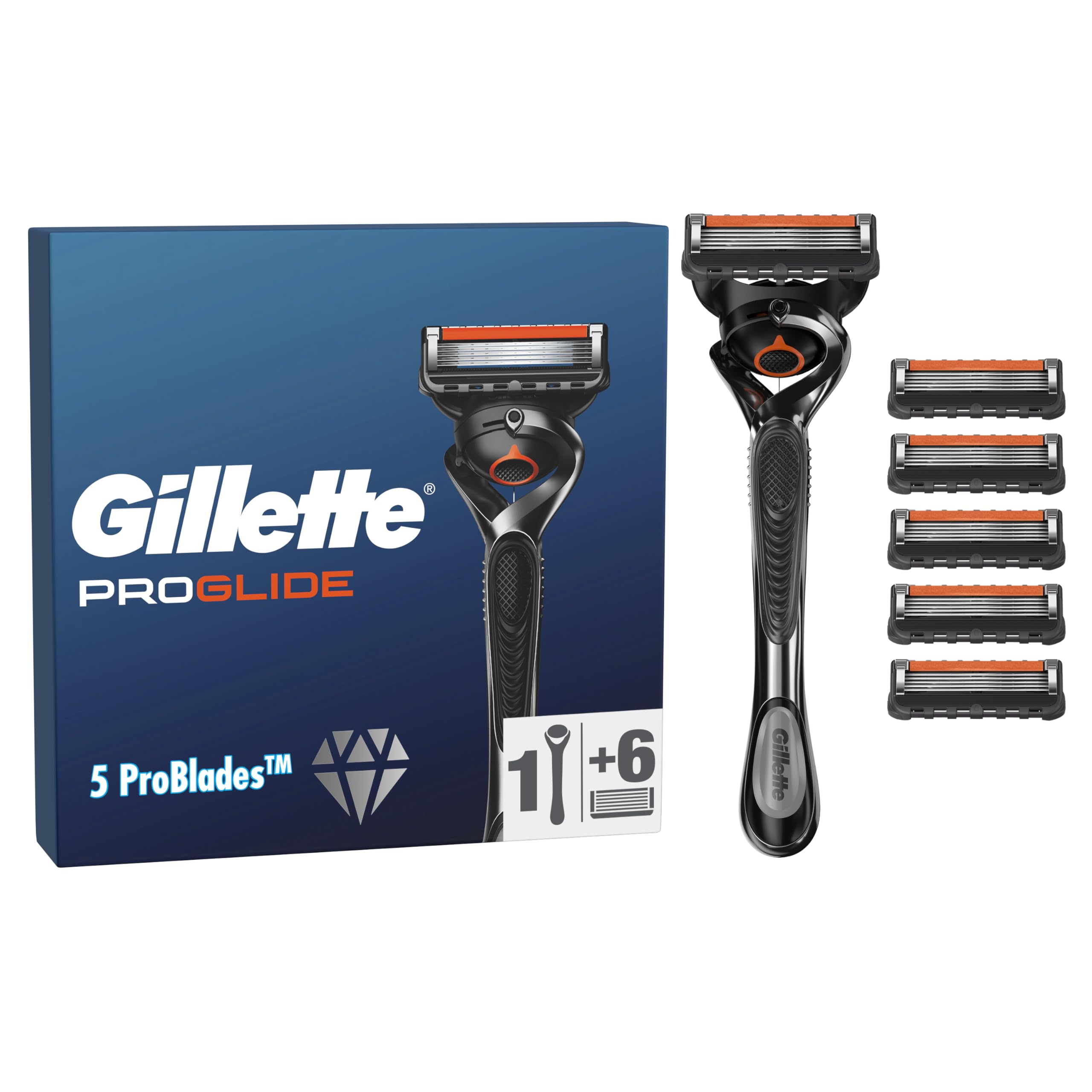 Gillette ProGlide Maszynka do golenia dla mężczyzn, maszynka do golenia 1 Gillette, ProGlide 6 ostrzy wymiennych do maszynek do golenia, Stworzona z myślą o dokładnym