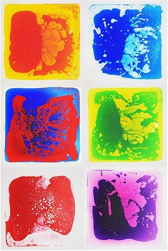 LONGKING Seis (6) baldosas líquidas de colores surtidos de 12 x 12 pulgadas, amarillo y naranja, amarillo y verde, rojo y azul, morado, rojo, azul