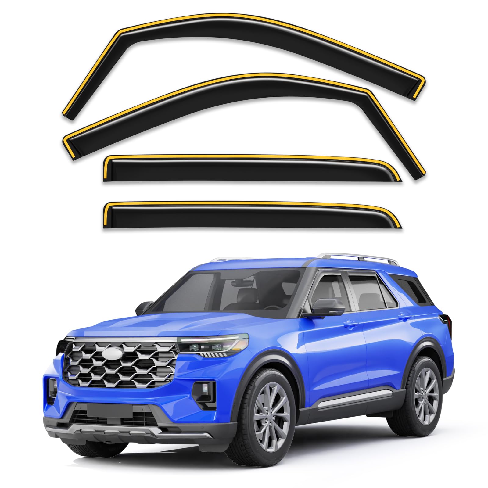 in-Channel Rain Guards Fit for Ford Explorer 2020 2021 2022 2023 2024 2025 Window Rain Guards Visors Vent Visors Window Deflector Vent Shades Car Accessories -4 pcs