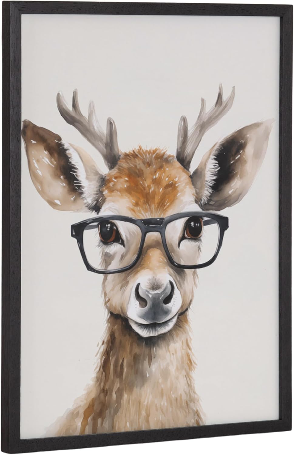 Kate and Laurel Cute Deer Wearing Glasses Framed Wall Art by The Creative Bunch Studio, 12x16 Black, Adorable Animal Art for Wall
