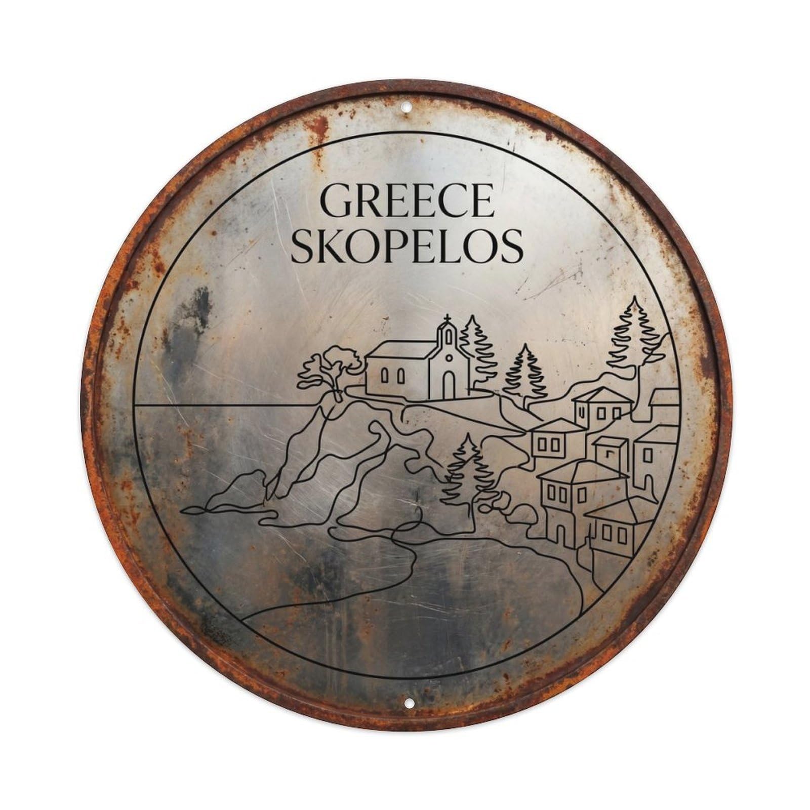 Skopelos Greek Minimal Geometry European Journey Metal Tin Sign
