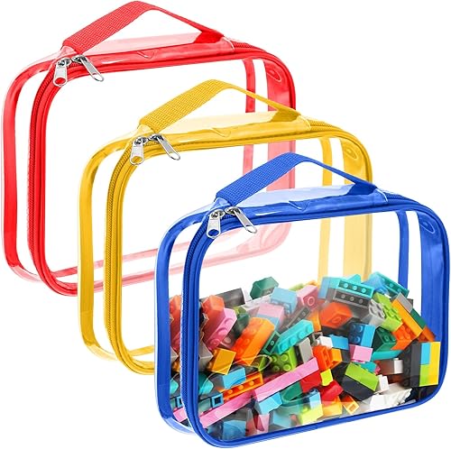 Miniatura 8 de Sanwuta Paquete de 3 bolsas de almacenamiento de juguetes con cremallera, de PVC transparente, impermeables, organizadoras, bolsas de juguetes para