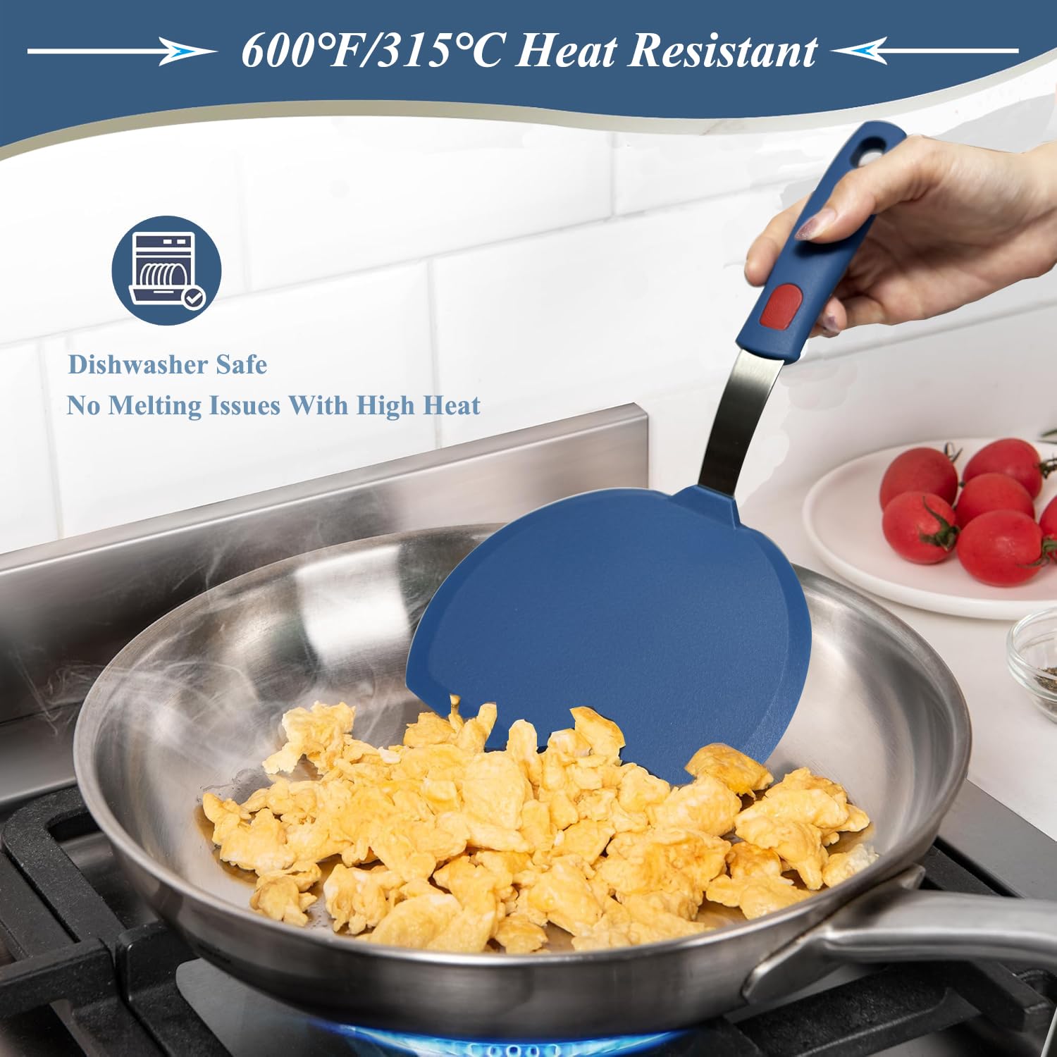 Pancake Spatula,Heat Resistant Silicone Spatulas for Nonstick Cookware Pan,Round Omelette Egg Spatulas Flexible Fish Turner Cooking Spatula for Kitchen Dishwasher Safe(Blue) - Image 4