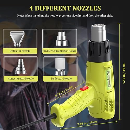 Miniatura 10 de Pistola de calor, kit de pistola de aire caliente resistente de 1800 W, ajuste de temperatura dual 572  932  (572.0F-932.0F), protección duradera y