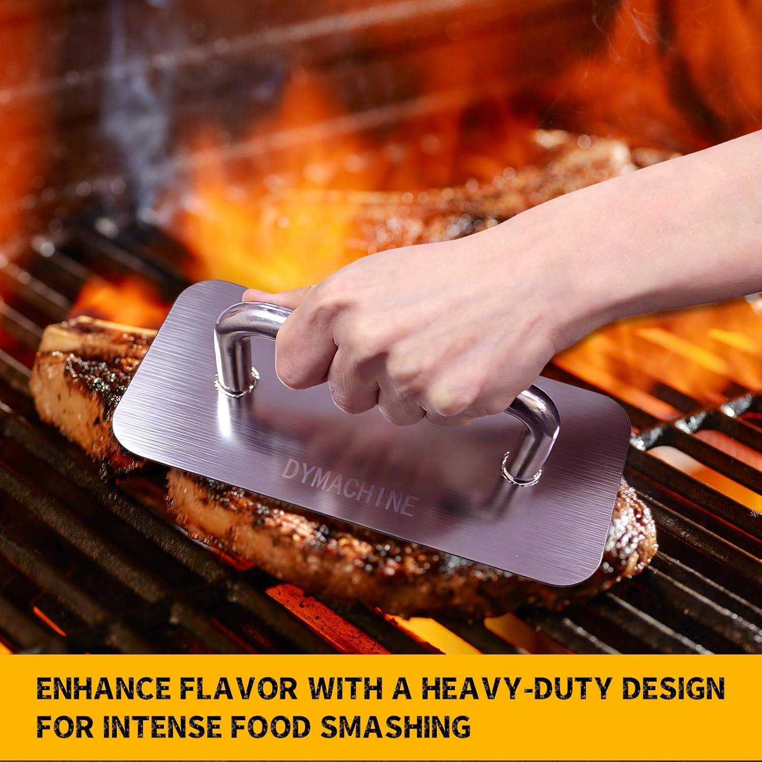 Stainless Steel Burger Press,9 Inch Heavy Duty Smash Burger Press,2.5mm Non-Stick Smooth Smasher,Square Grill Weight Press, Griddle Press Kitchen Stuff,For Cooking Beef Bacon Stea