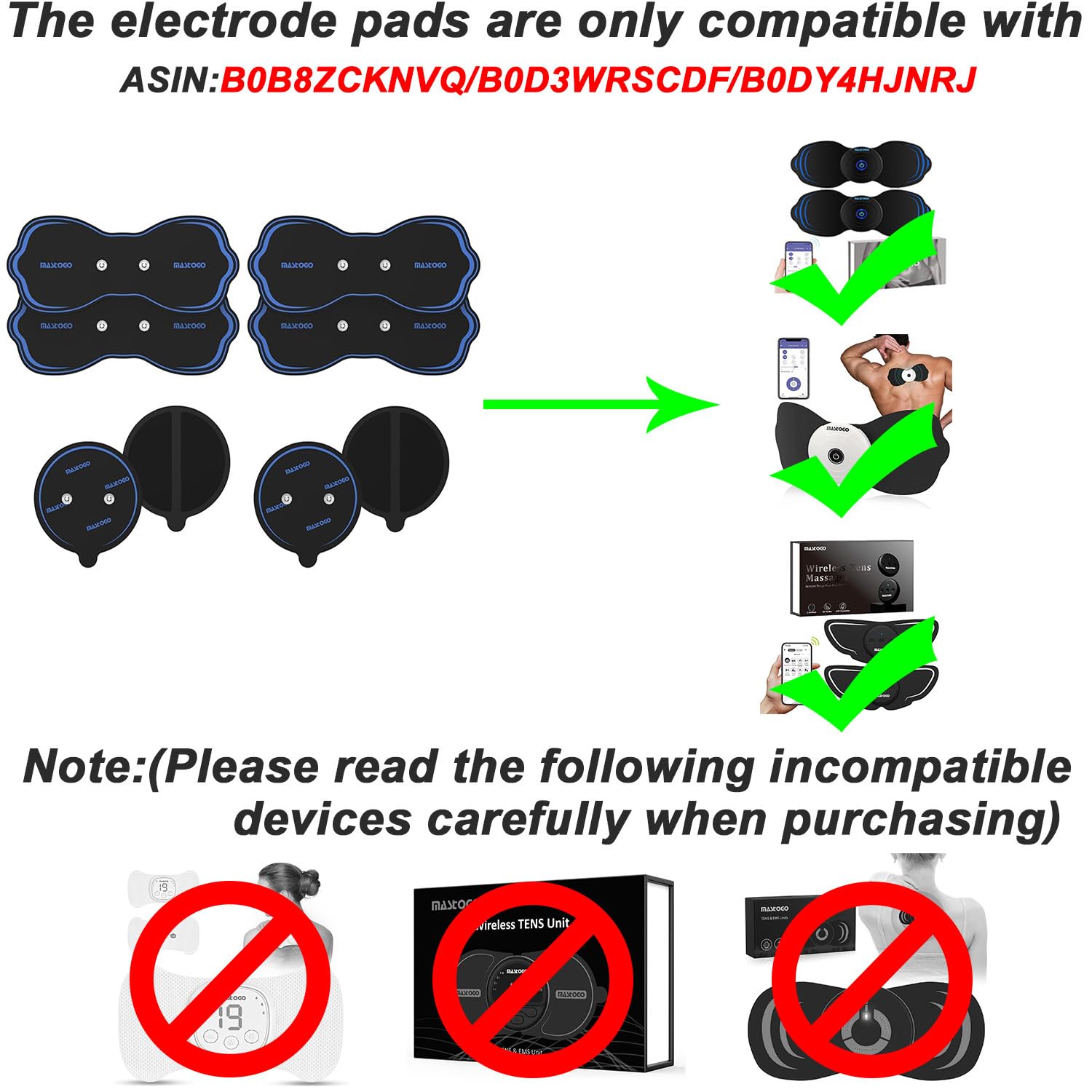MASTOGO 8 Pcs Wireless TENS Unit Electrode Pads, with 3.5mm Snap Connector — Amazon image 4