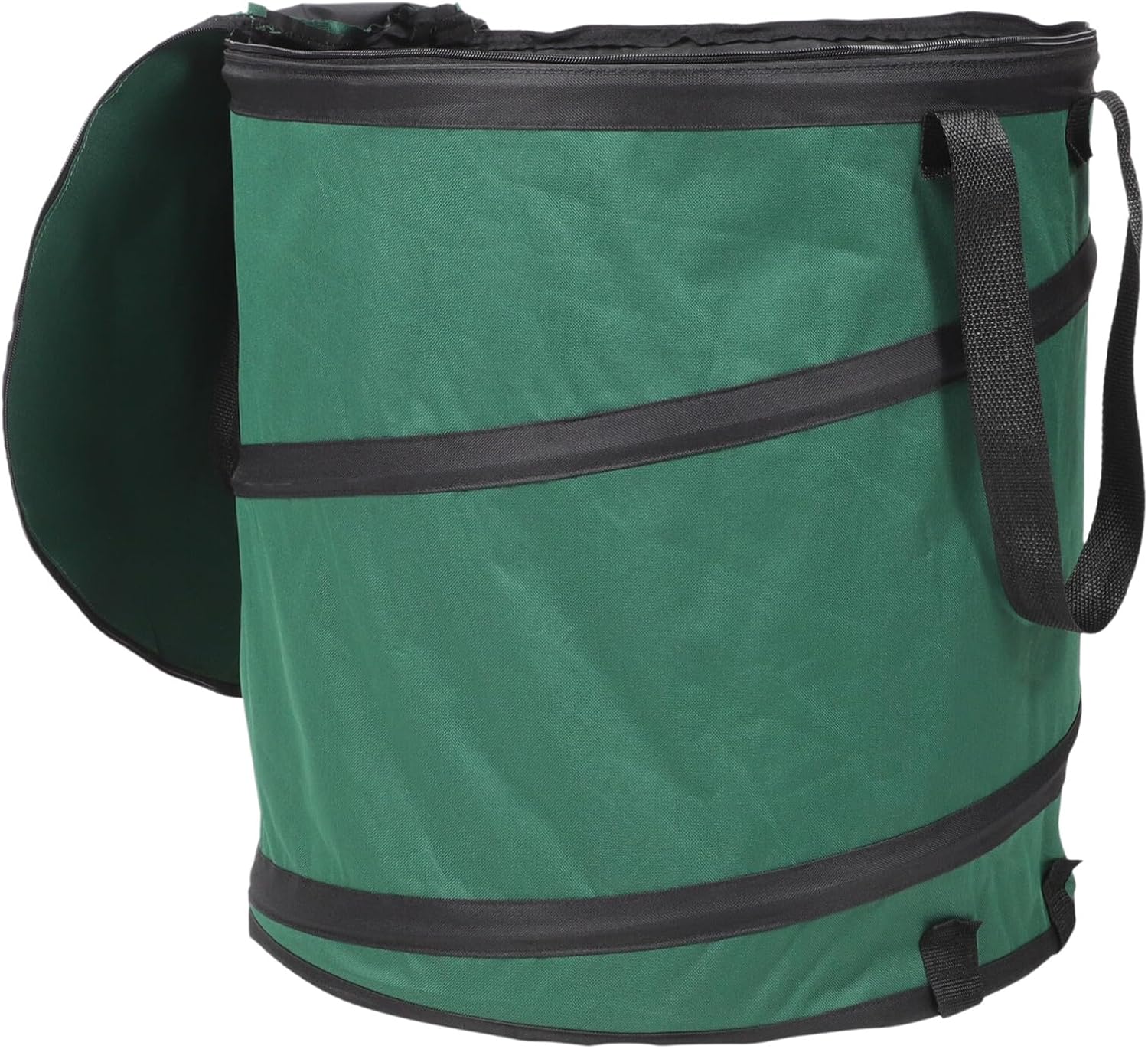 Yardwe Reusable Oxford Cloth Leaf Waste Bag with Lid, Foldable Yard Trash Can 47x50cm, Green Handle, Sturdy Garden Rubbish Collector for Lawn and Yard Cleanup