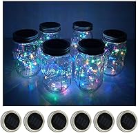 Vista 1 de Decorman Luces Solares para Tapas de Frascos Mason, Paquete de 6, 10 LED Luces de Cuerda Impermeables con Hadas Estrella Luciérnaga para Tapas