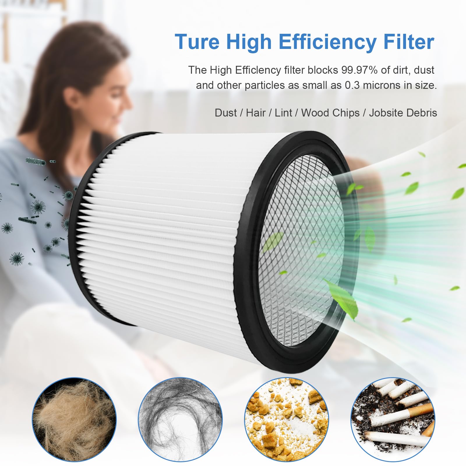DeWalt DXVC6914 HEPA cartridge filter geschikt voor 6-16 gallon nat/droogzuiger Compatibel met DEWALT DXV06P DXV09P DXV09PA DXV10P DXV10PL DXV10S DXV10SA DXV10SA DXV10SB DXV12P DXV14P DXV16P