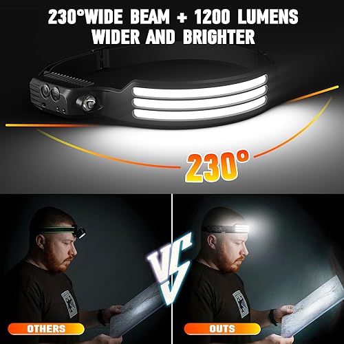 Miniatura 7 de Paquete de 6 faros delanteros recargables, linterna LED súper brillante con haz ancho de 230, sensor de movimiento, 5 modos de lámpara impermeable