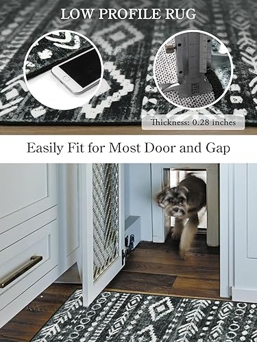 Miniatura 3 de Lahome Alfombras de cocina antideslizantes, lavables para entrada, estilo bohemio, blanco y negro, 2 x 3, alfombra de baño ultrafina con estampado