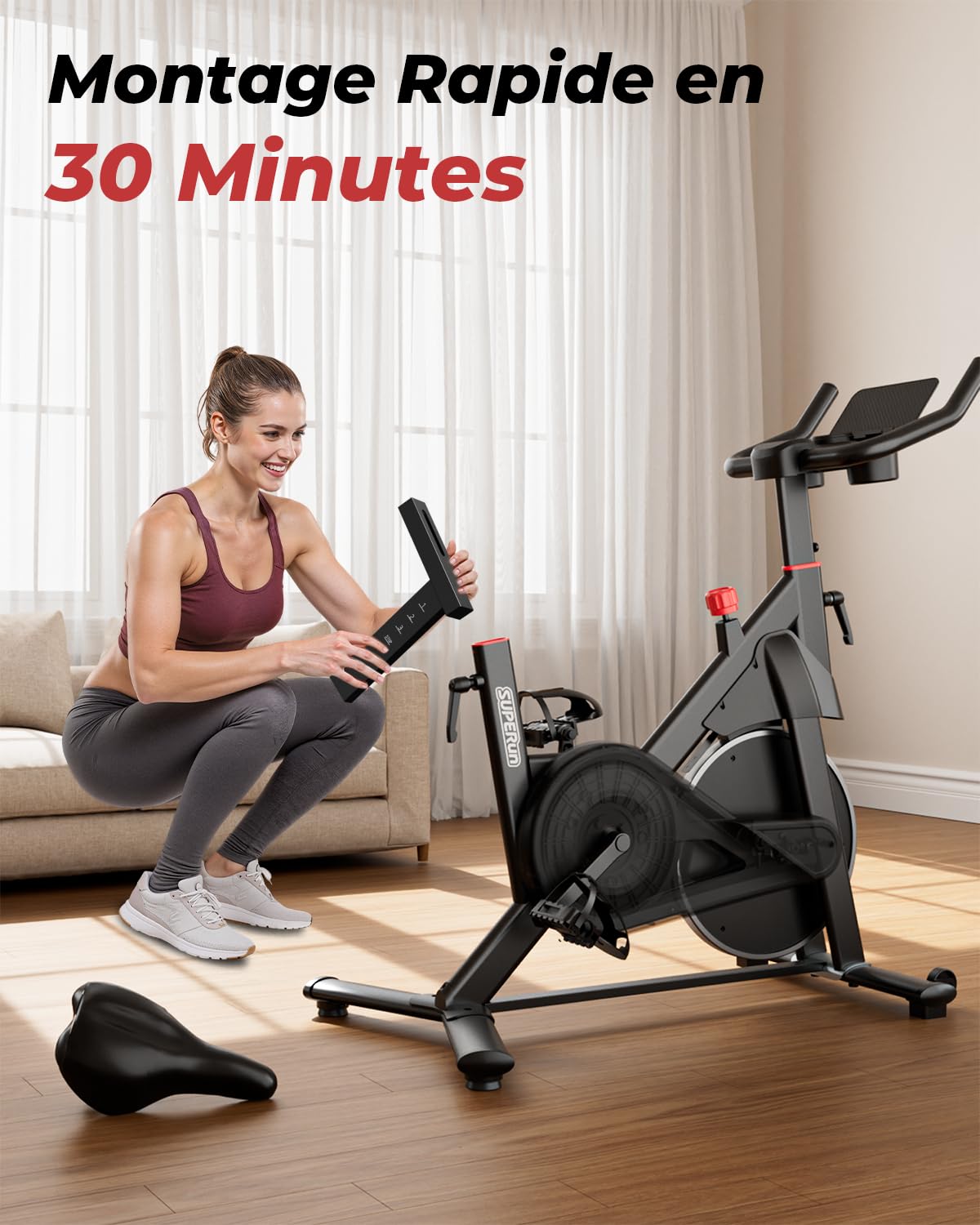 Superun Vélo d'Appartement 32 Niveaux Résistance Magnétique Connecté APP Charge Max 136KG