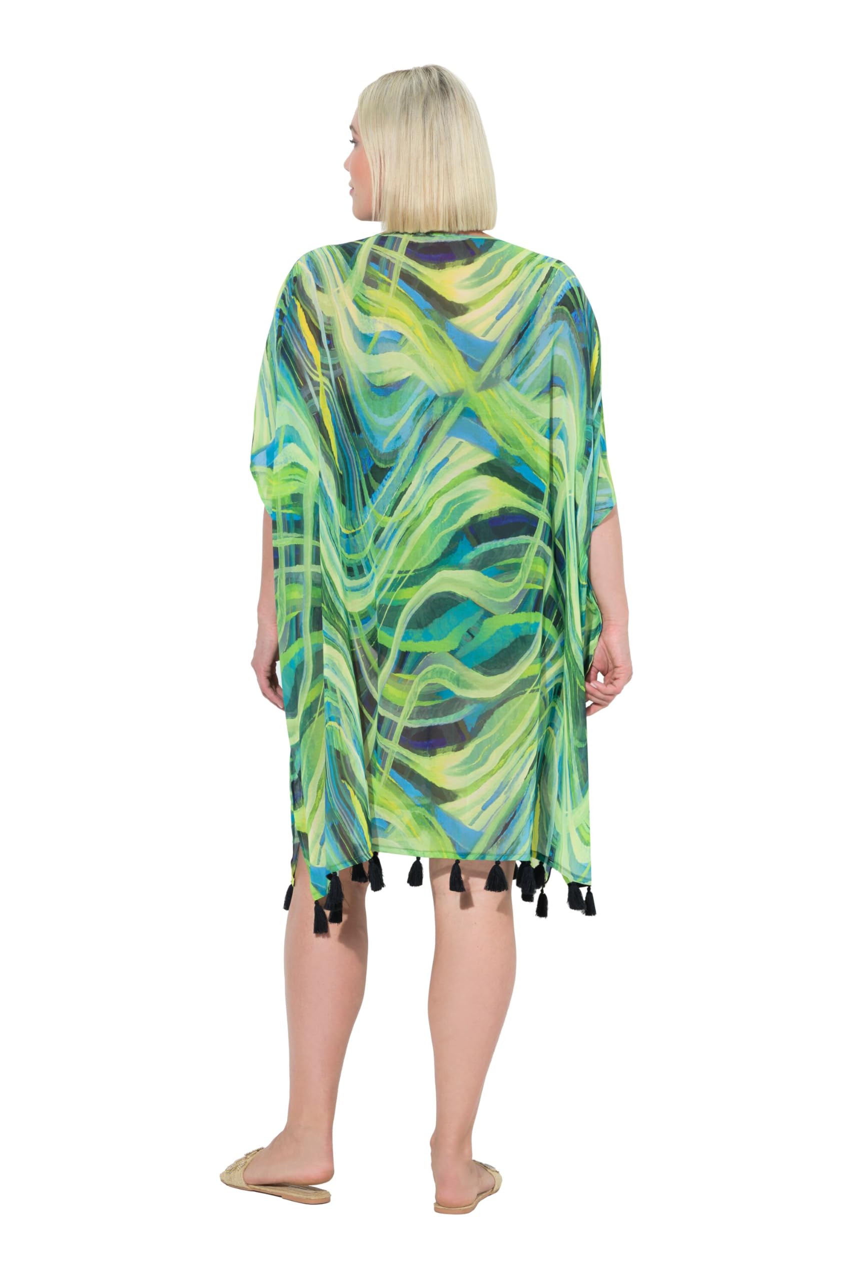 Ulla Popken Chiffon-Tunika, Wellen, Oversized, V-Ausschnitt, Halbarm Vestido Mujer
