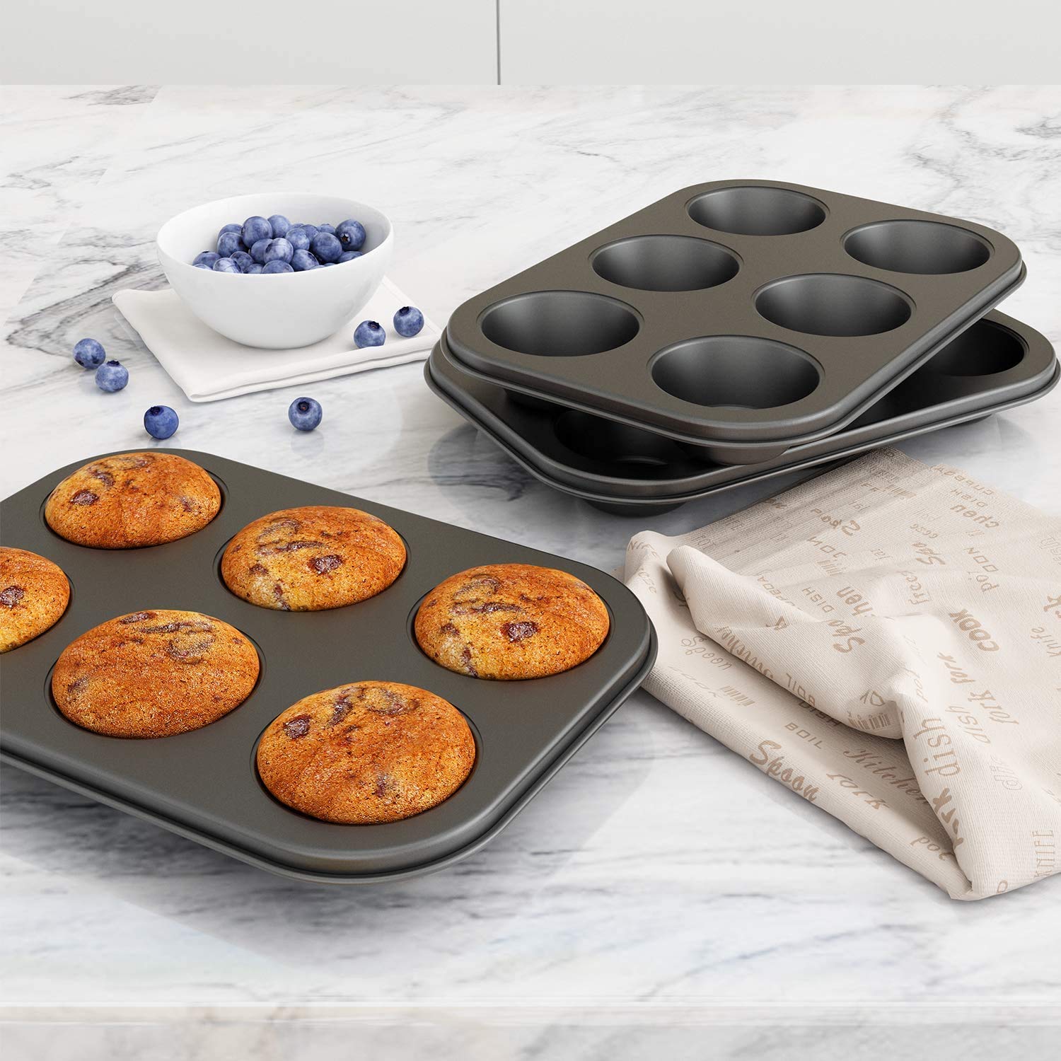 Uncle JackPerfect Results Premium Non-Stick Bakeware Muffin and Cupcake Pan, 6-Cup, STANDARD 3 Set (3)